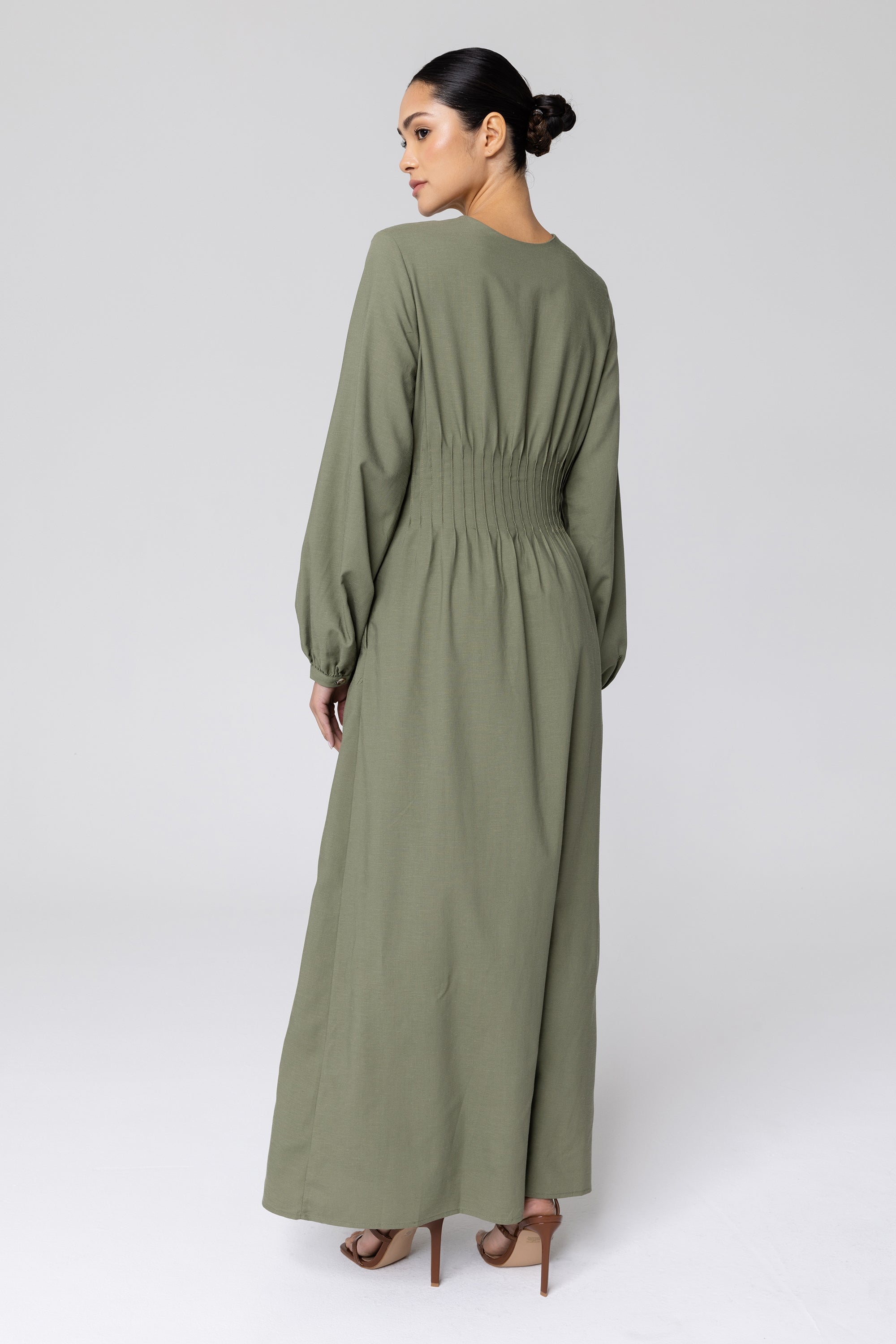 Lila Linen Button Down Maxi Dress - Sage Veiled 