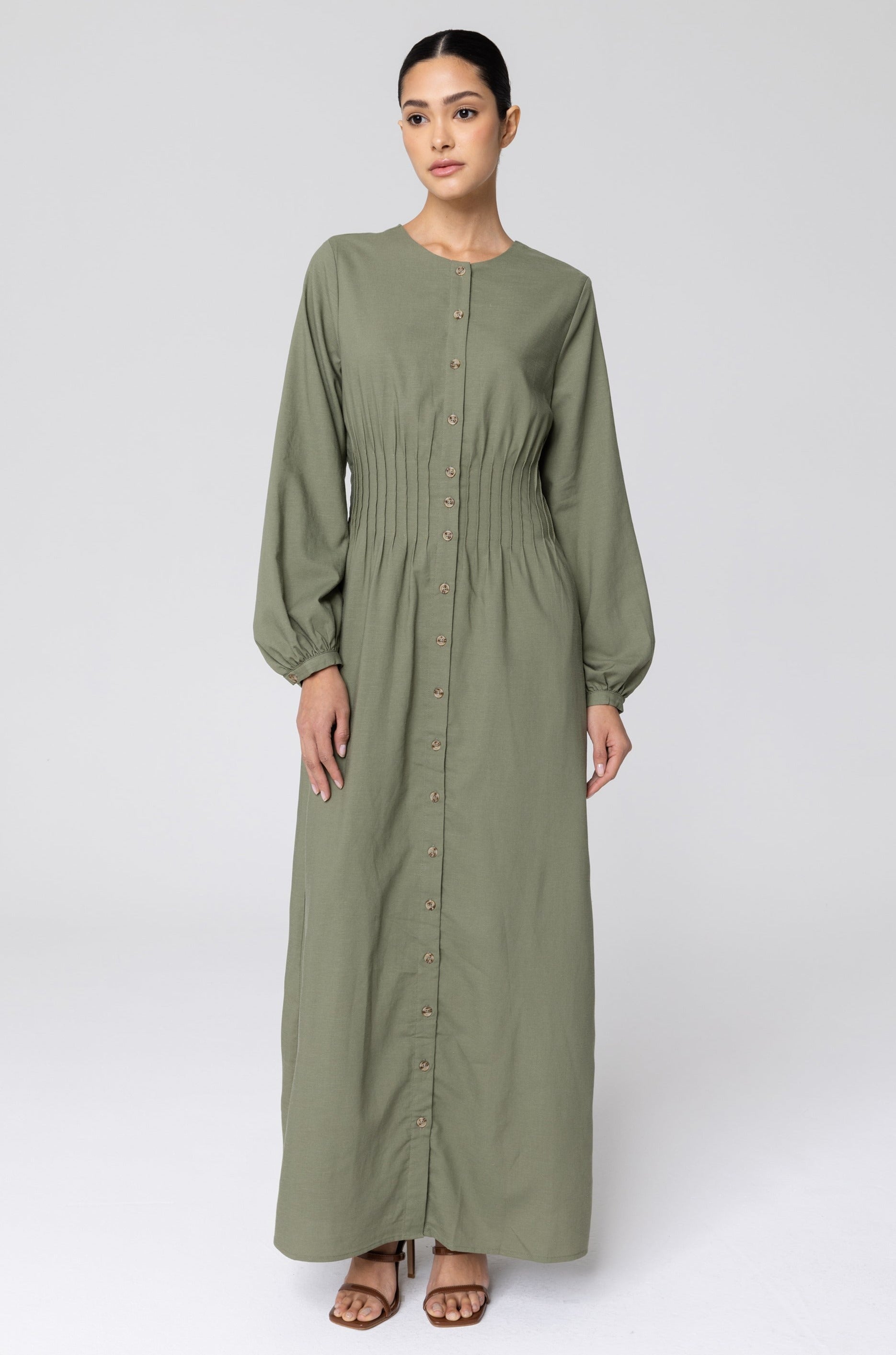 Lila Linen Button Down Maxi Dress - Sage Veiled 