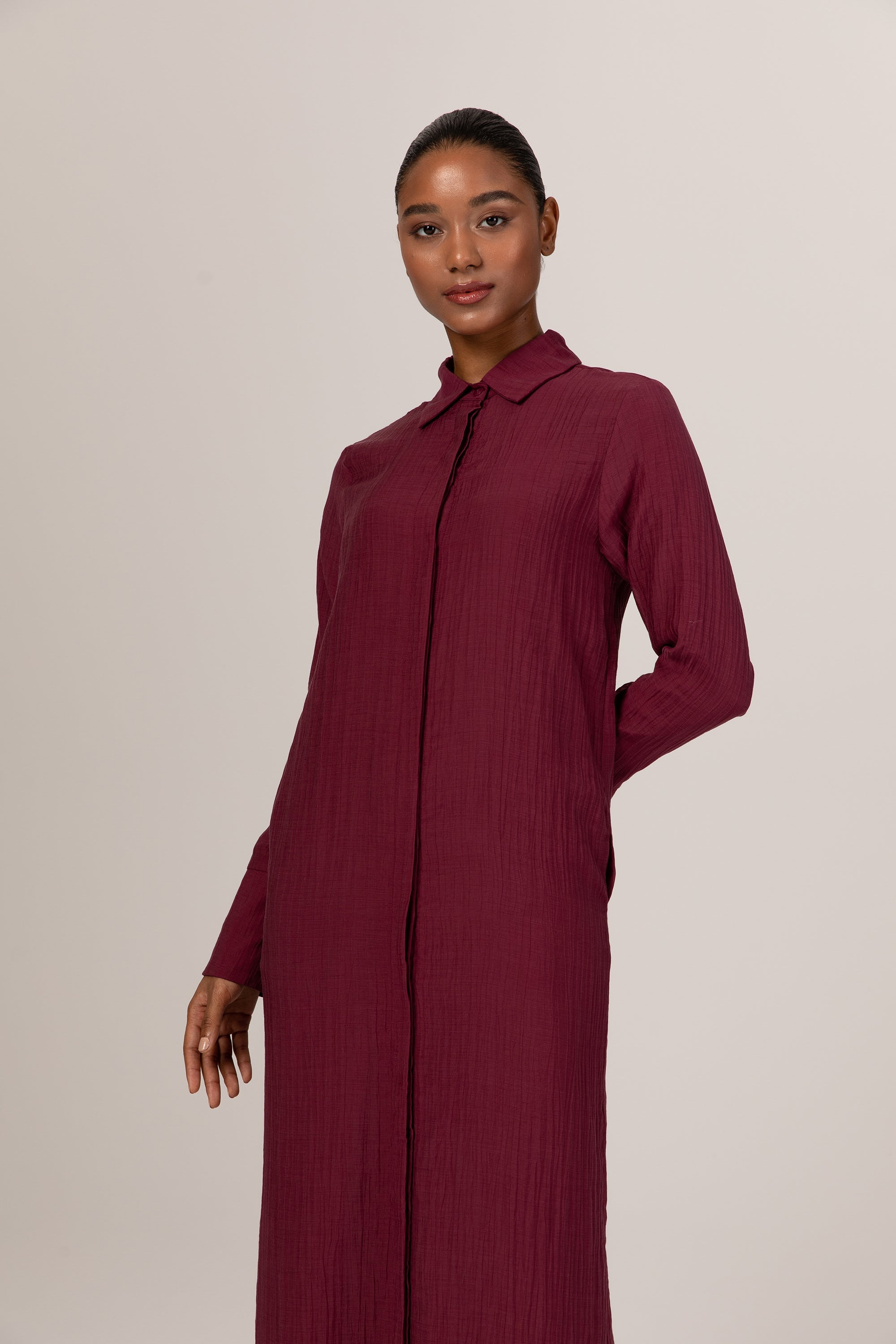 Louiza Textured Button Down Maxi Dress - Dark Purple Veiled Collection 