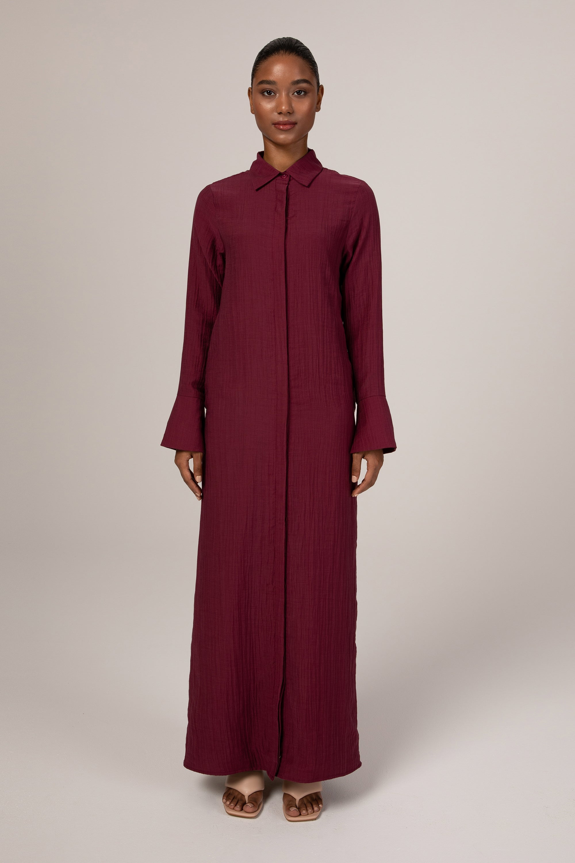 Louiza Textured Button Down Maxi Dress - Dark Purple Veiled Collection 