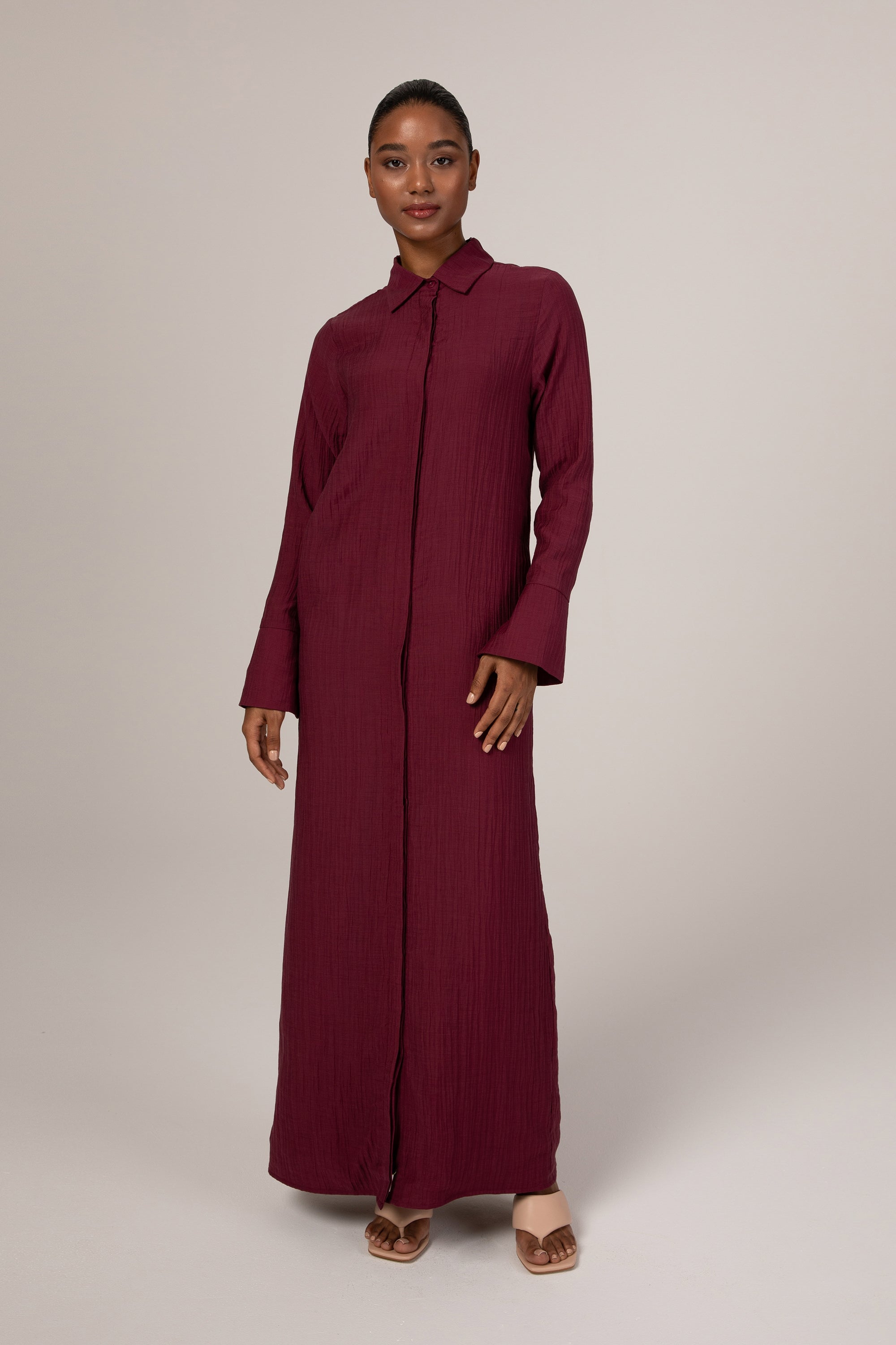 Louiza Textured Button Down Maxi Dress - Dark Purple Veiled Collection 