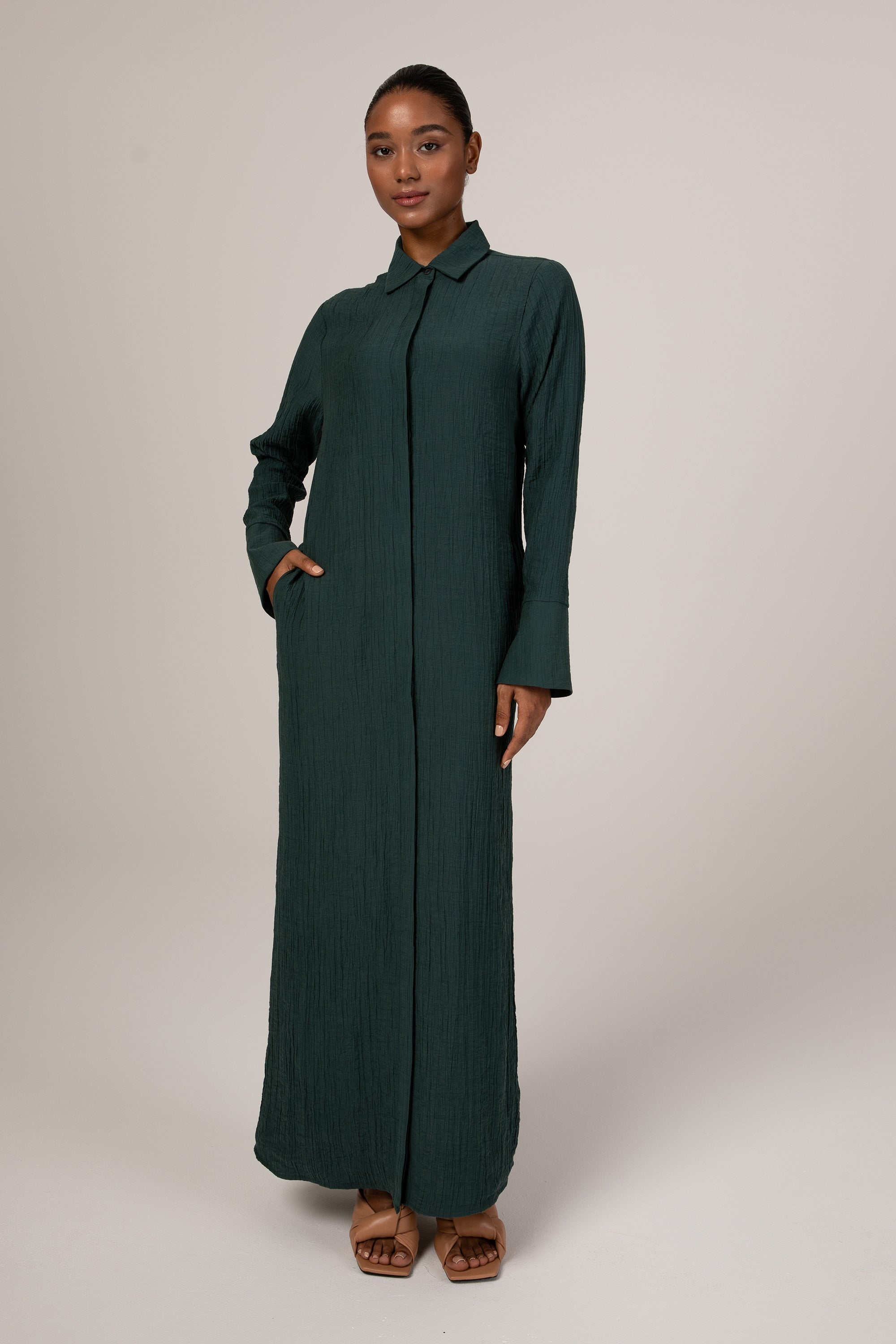 Louiza Textured Button Down Maxi Dress - Deep Teal Veiled Collection 