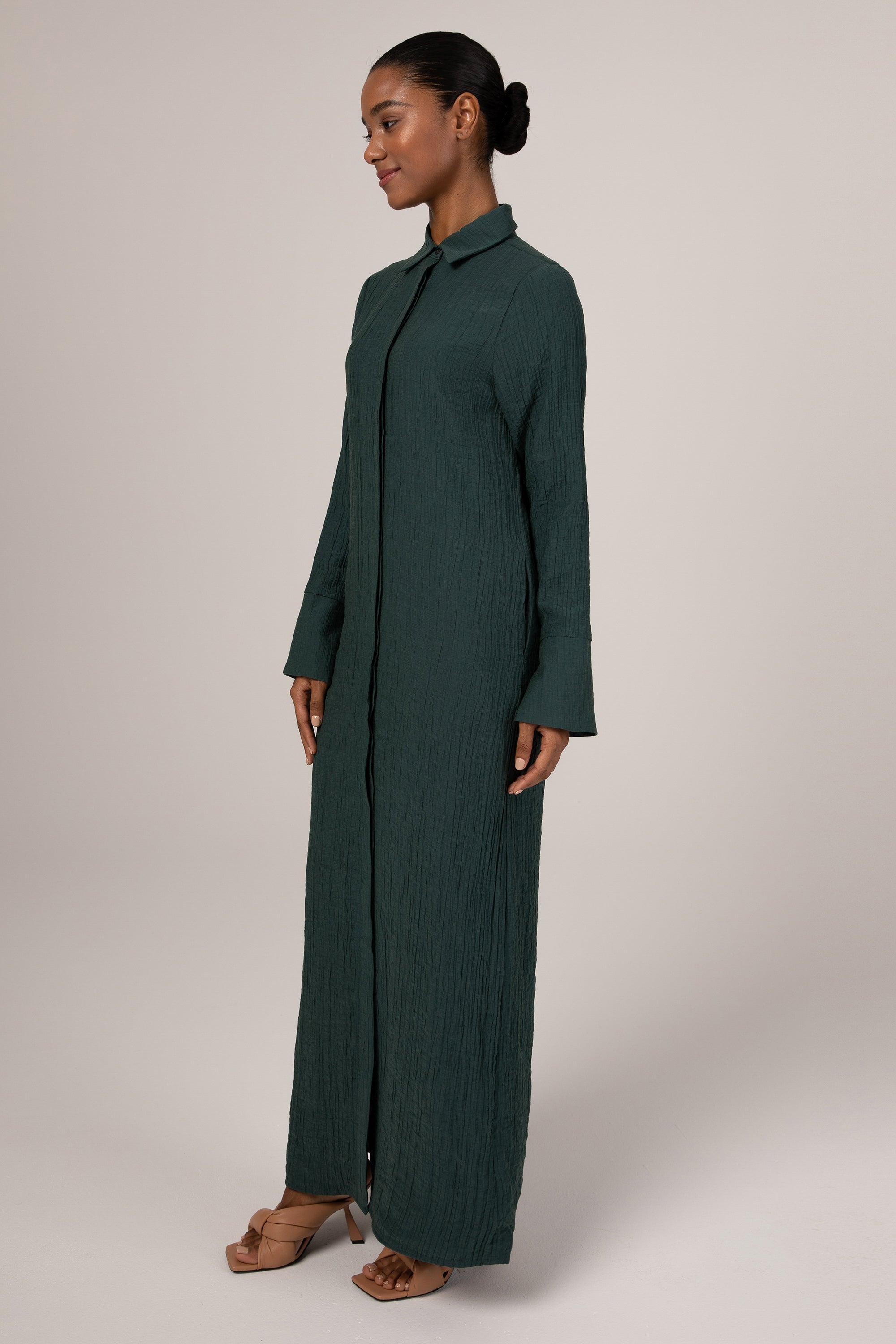 Louiza Textured Button Down Maxi Dress - Deep Teal Veiled Collection 