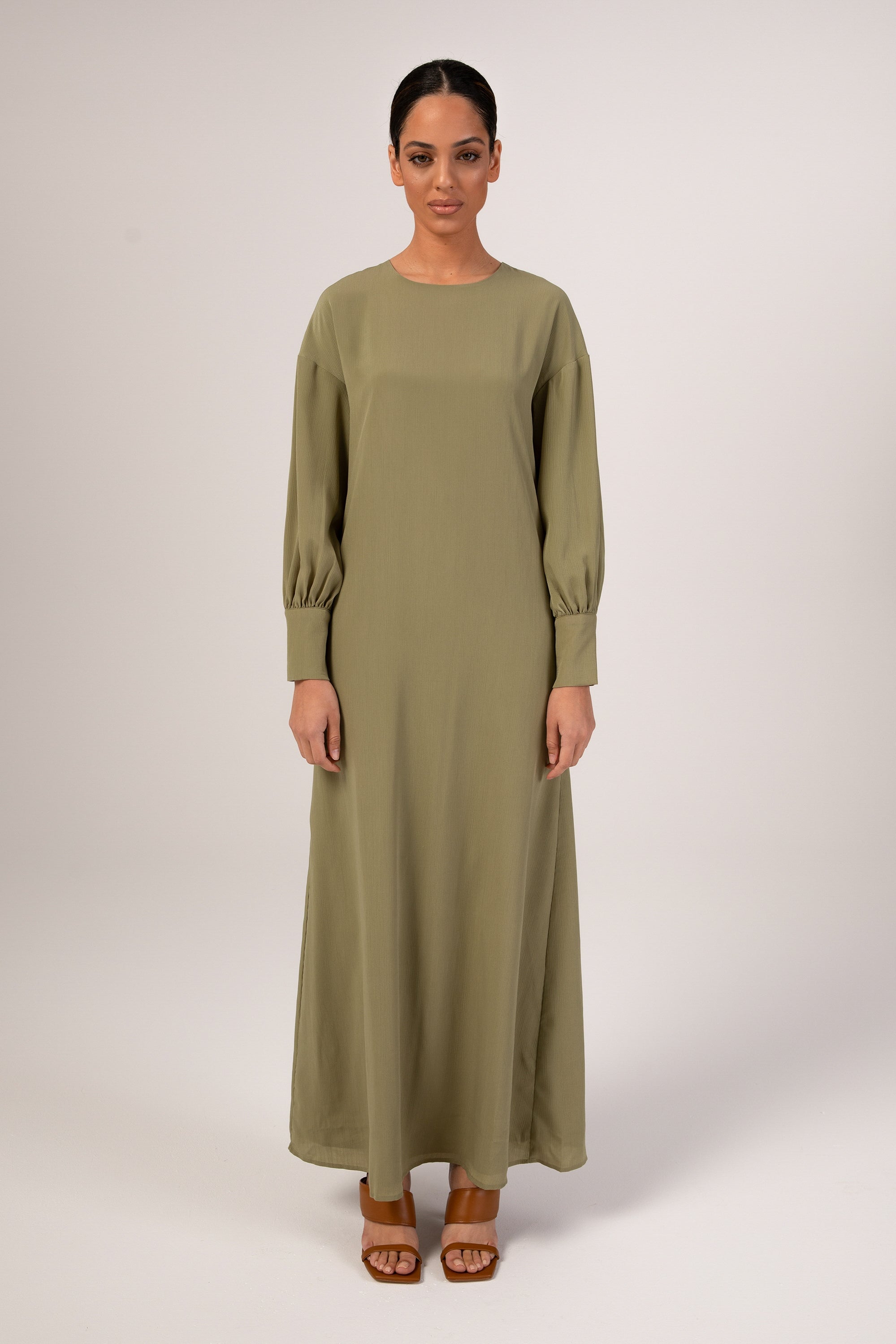 Madina Textured Maxi Dress - Avocado Veiled 