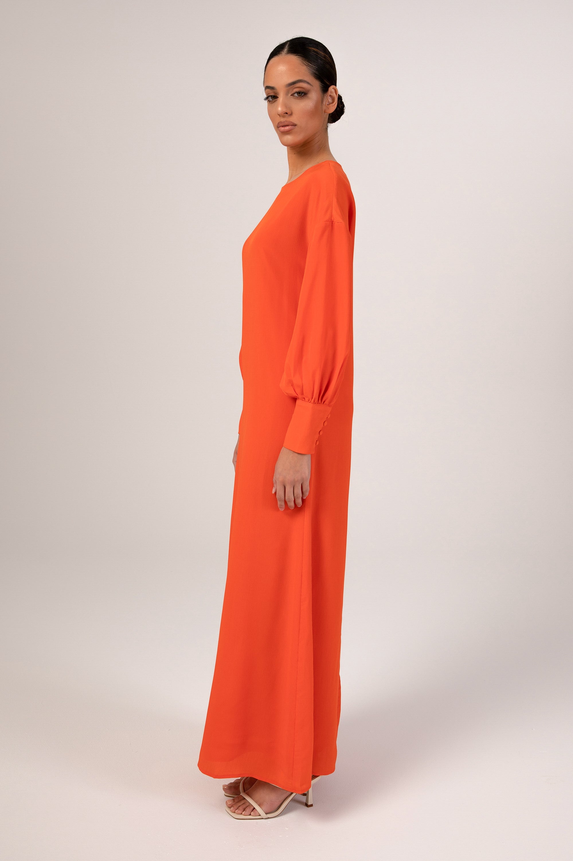 Madina Textured Maxi Dress - Scarlet Orange Veiled 