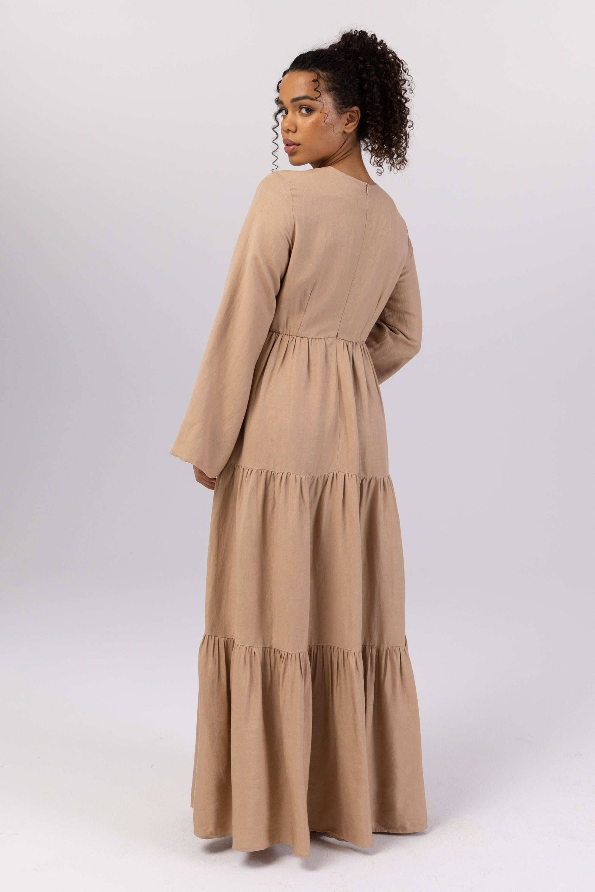 Manar Linen Kimono Sleeve Maxi Dress - Caffe Veiled 