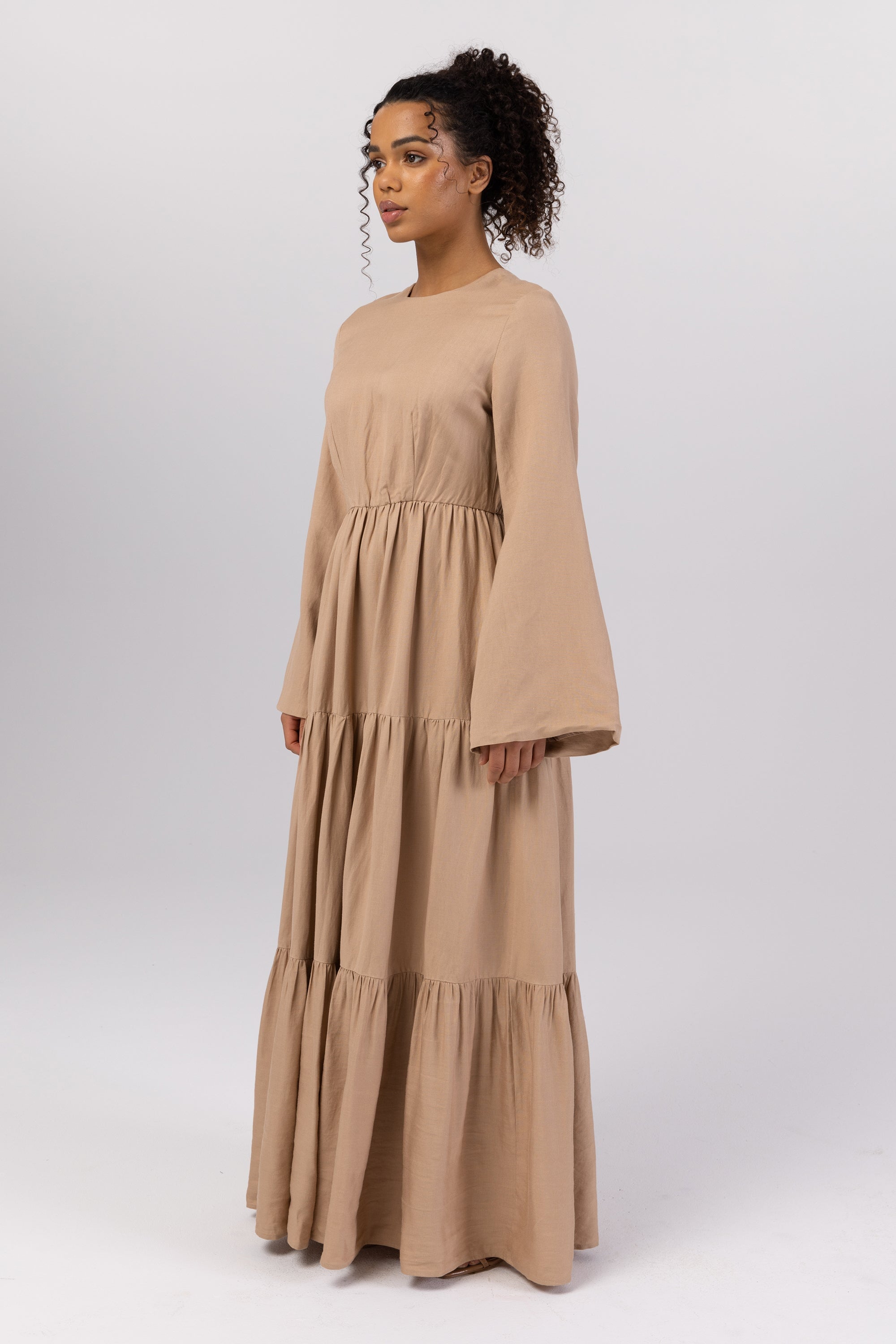 Manar Linen Kimono Sleeve Maxi Dress - Caffe Veiled 