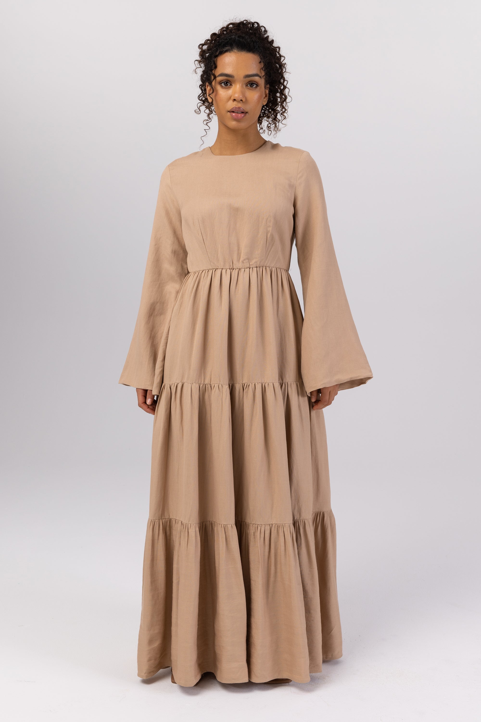 Manar Linen Kimono Sleeve Maxi Dress - Caffe Veiled 