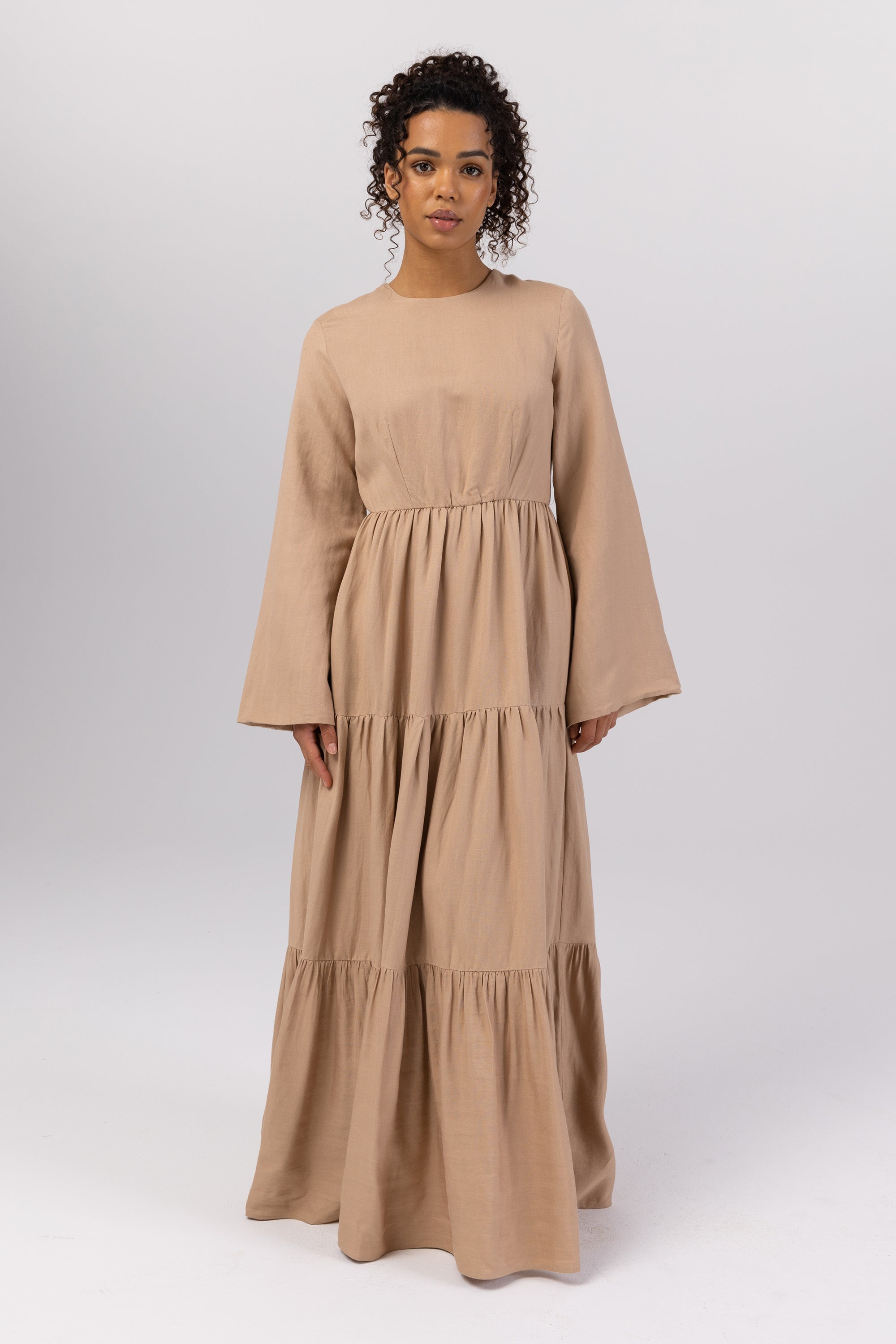 Manar Linen Kimono Sleeve Maxi Dress - Caffe Veiled 