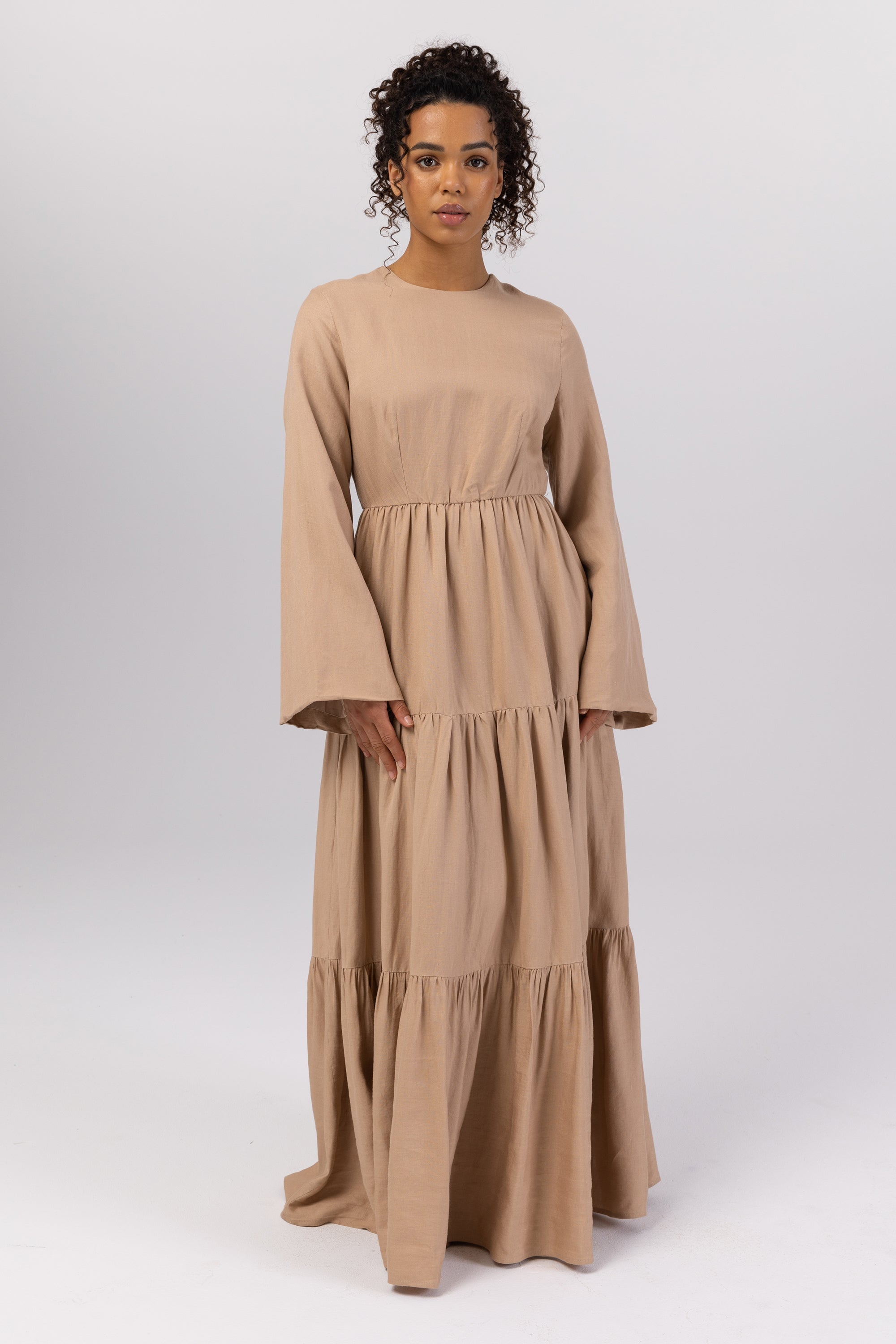 Manar Linen Kimono Sleeve Maxi Dress - Caffe Veiled 