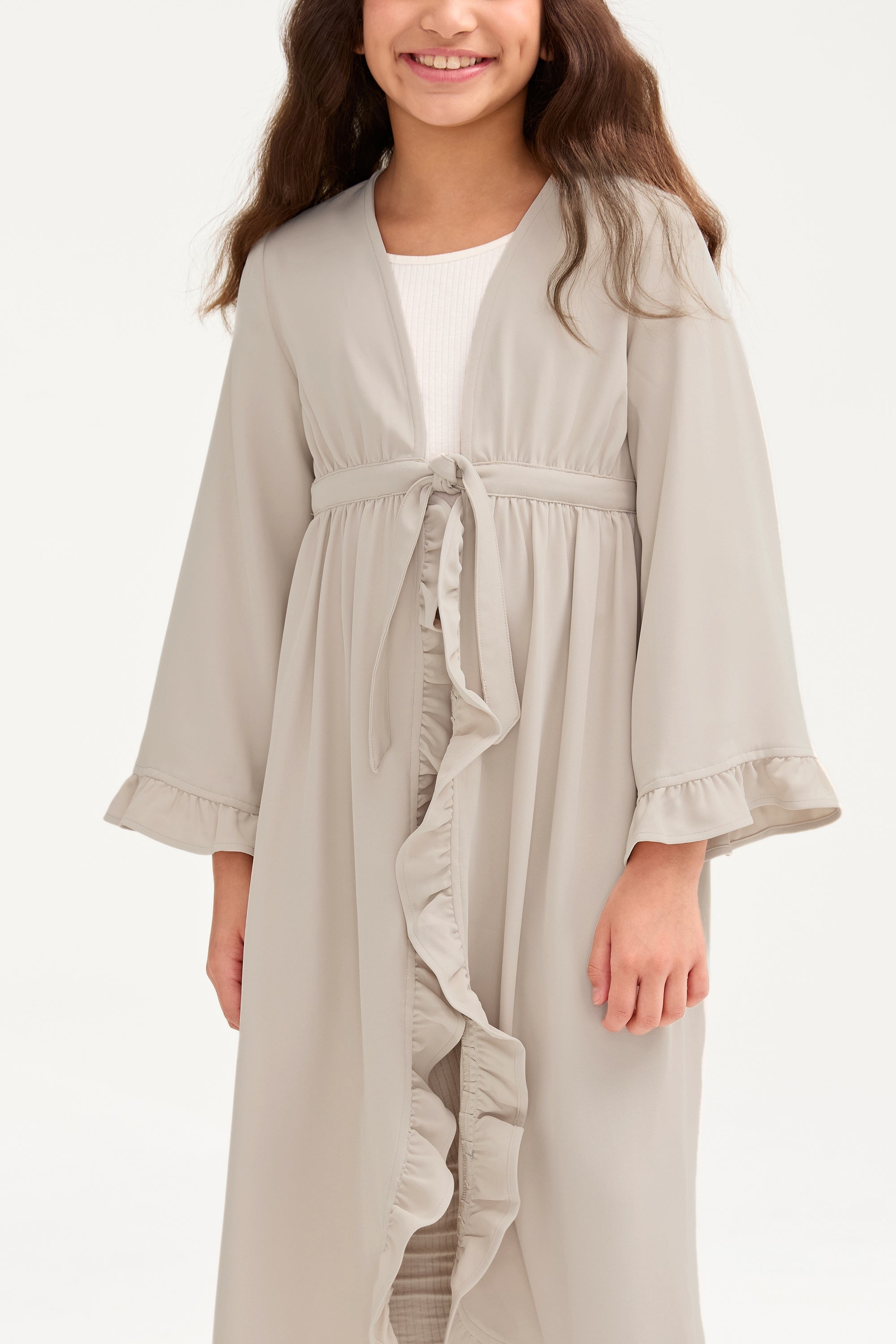 Mariam Ruffle Abaya - Stone (Girls) Clothing Veiled 