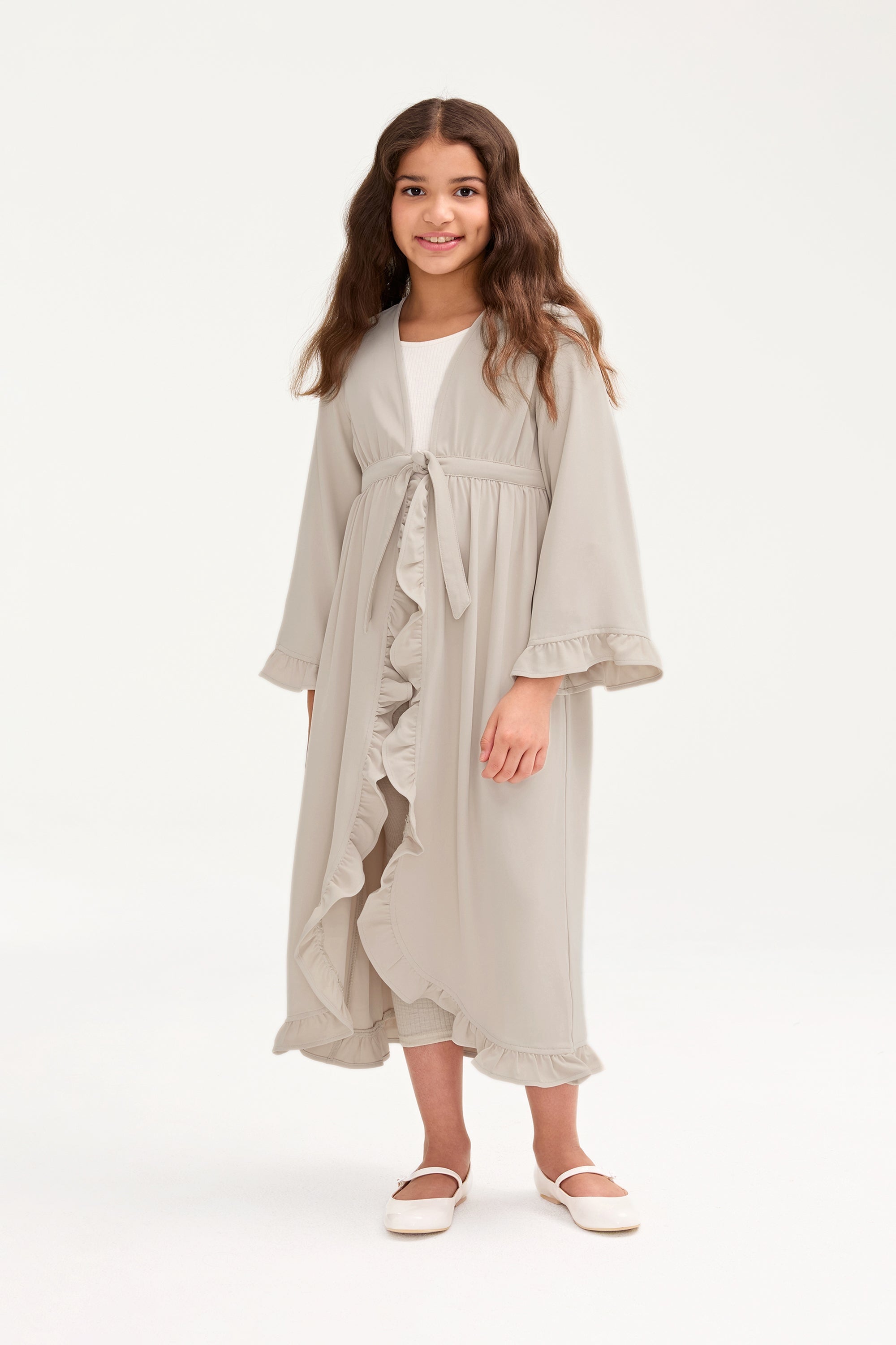 Mariam Ruffle Abaya - Stone (Girls) Clothing Veiled 