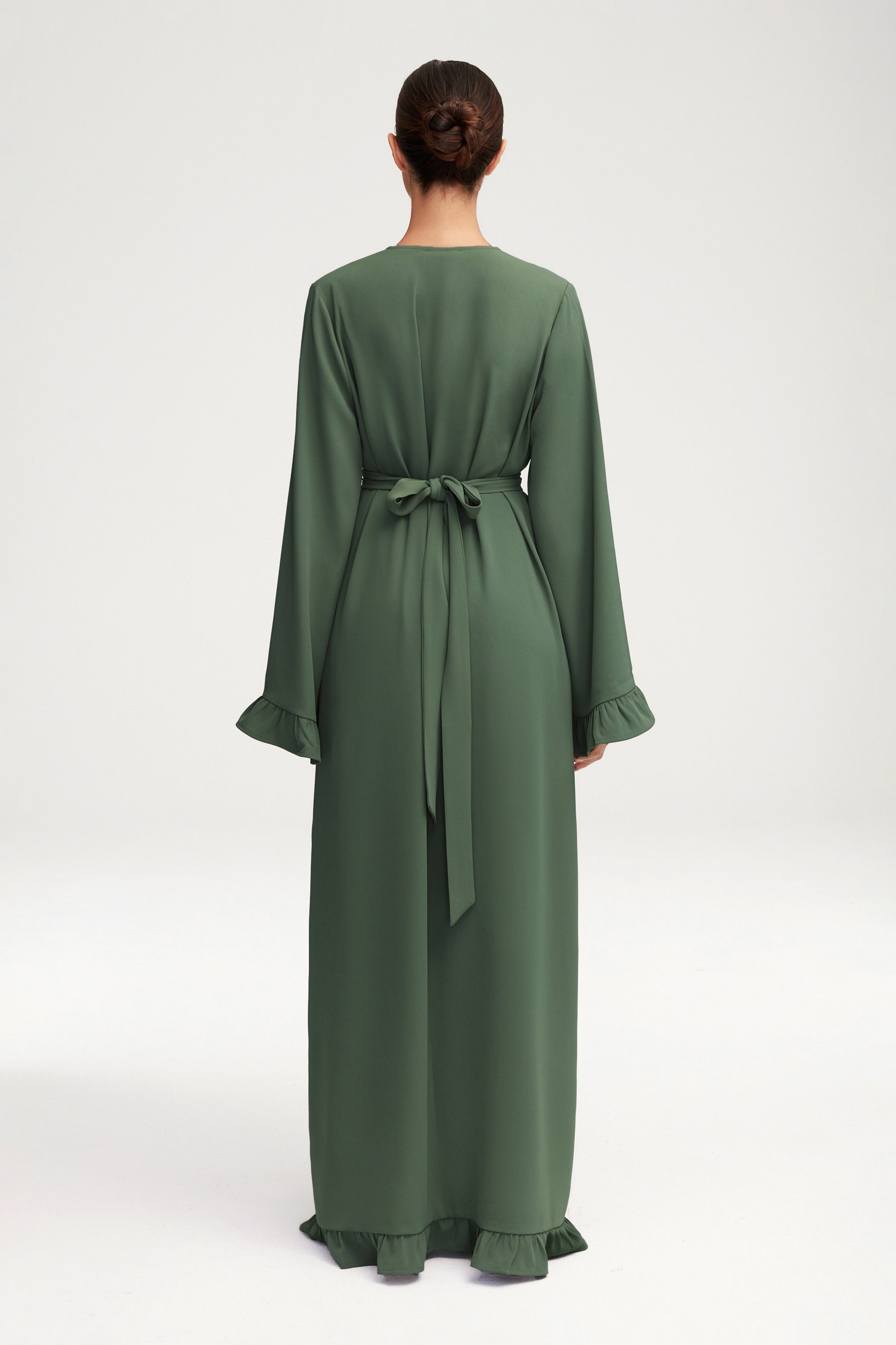 Mariam Ruffle Open Abaya - Dark Forest Clothing Veiled 