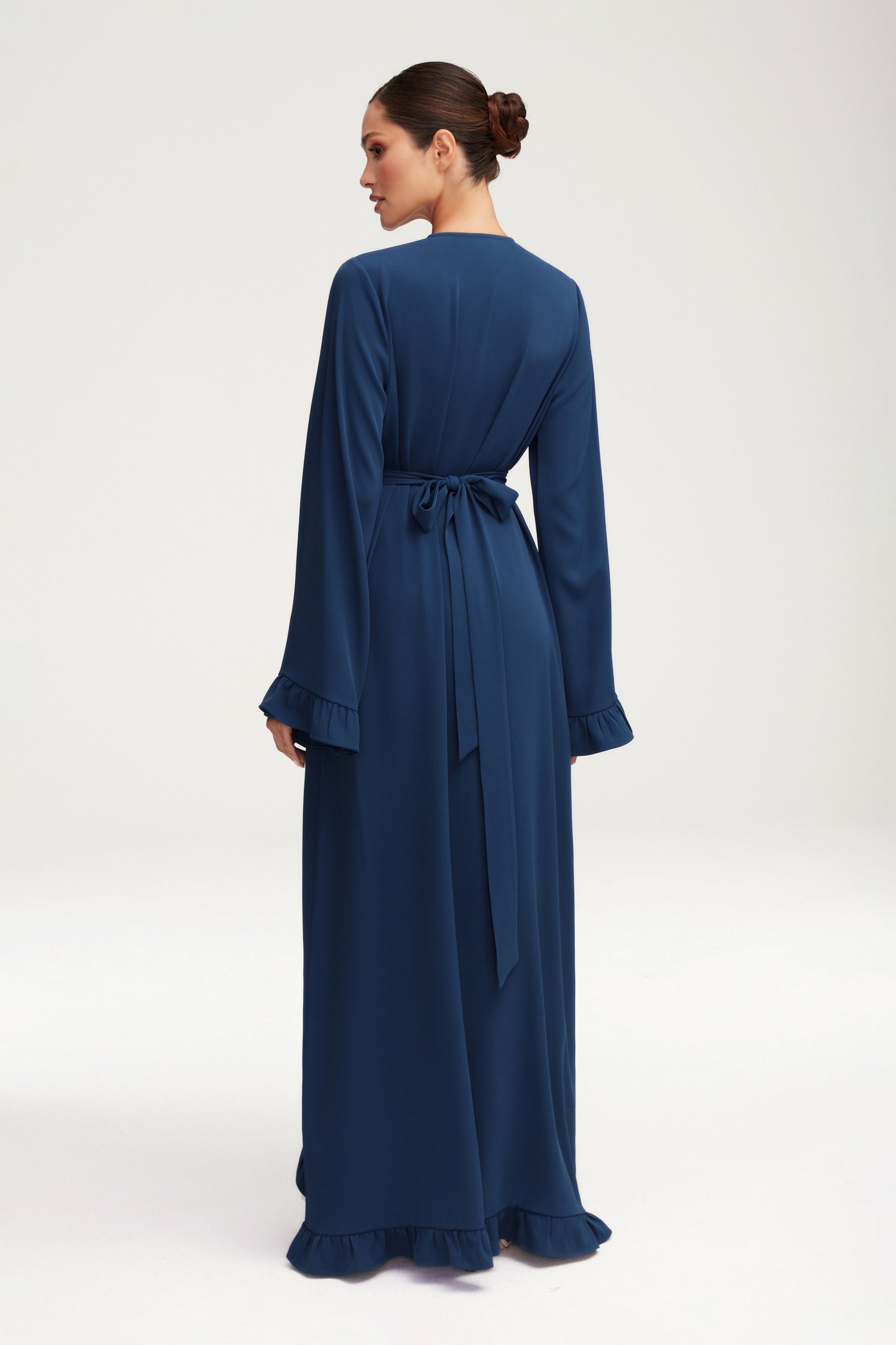 Mariam Ruffle Open Abaya - Midnight Blue Clothing Veiled 