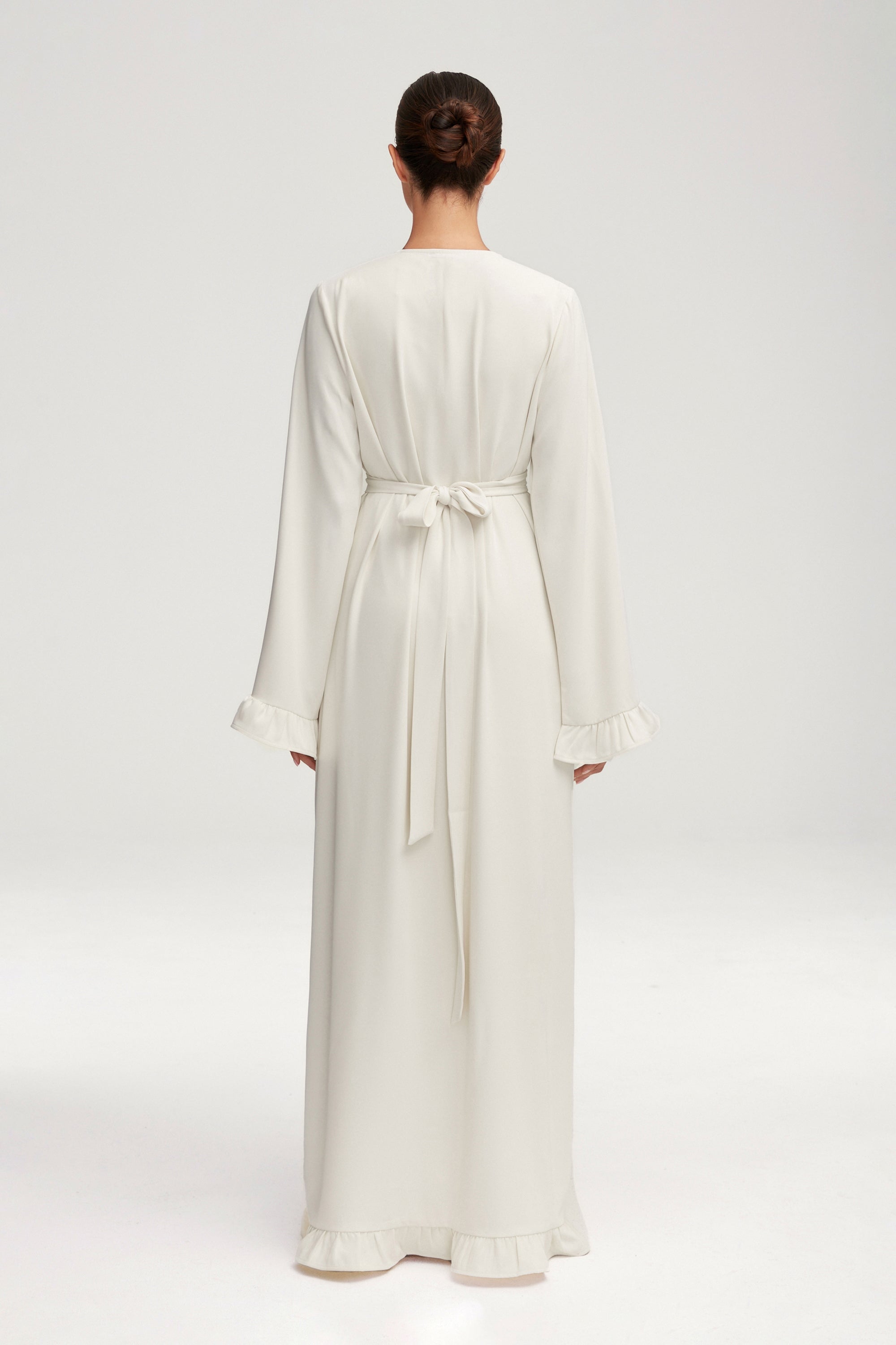 Mariam Ruffle Open Abaya - White Clothing Veiled 