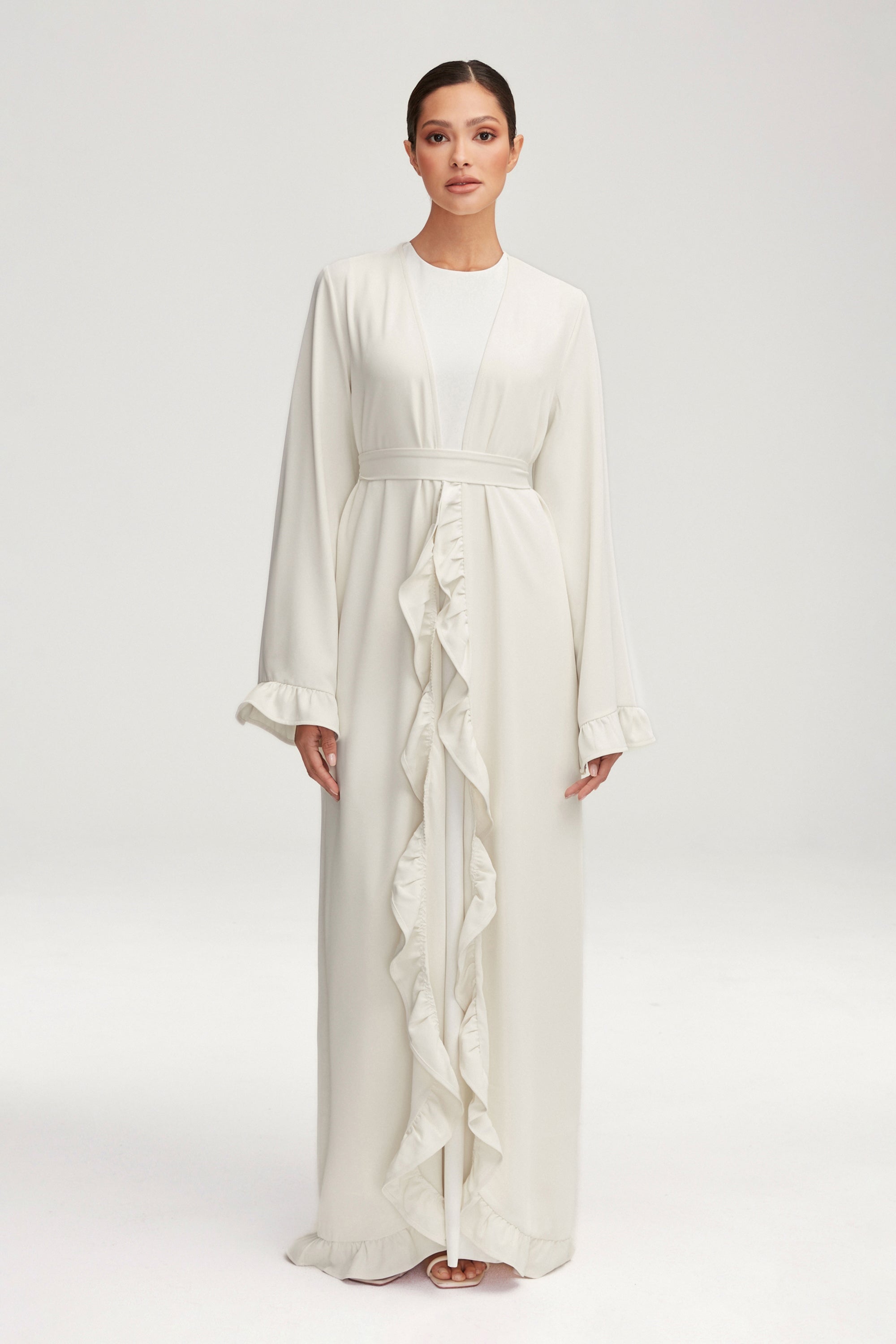 Mariam Ruffle Open Abaya - White Clothing Veiled 