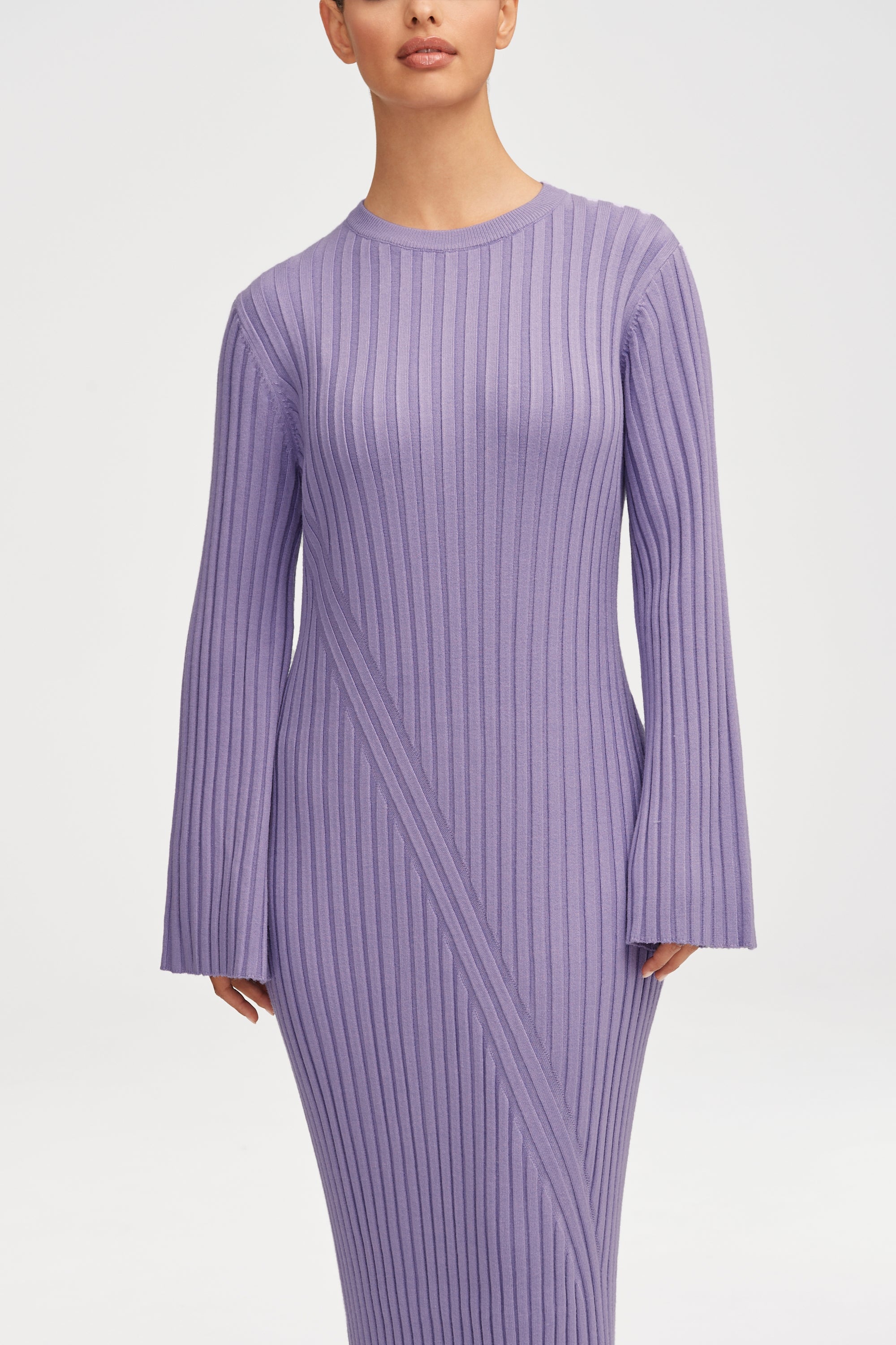 Melanie Ribbed Knit Maxi Dress - Lavender Clothing Veiled 