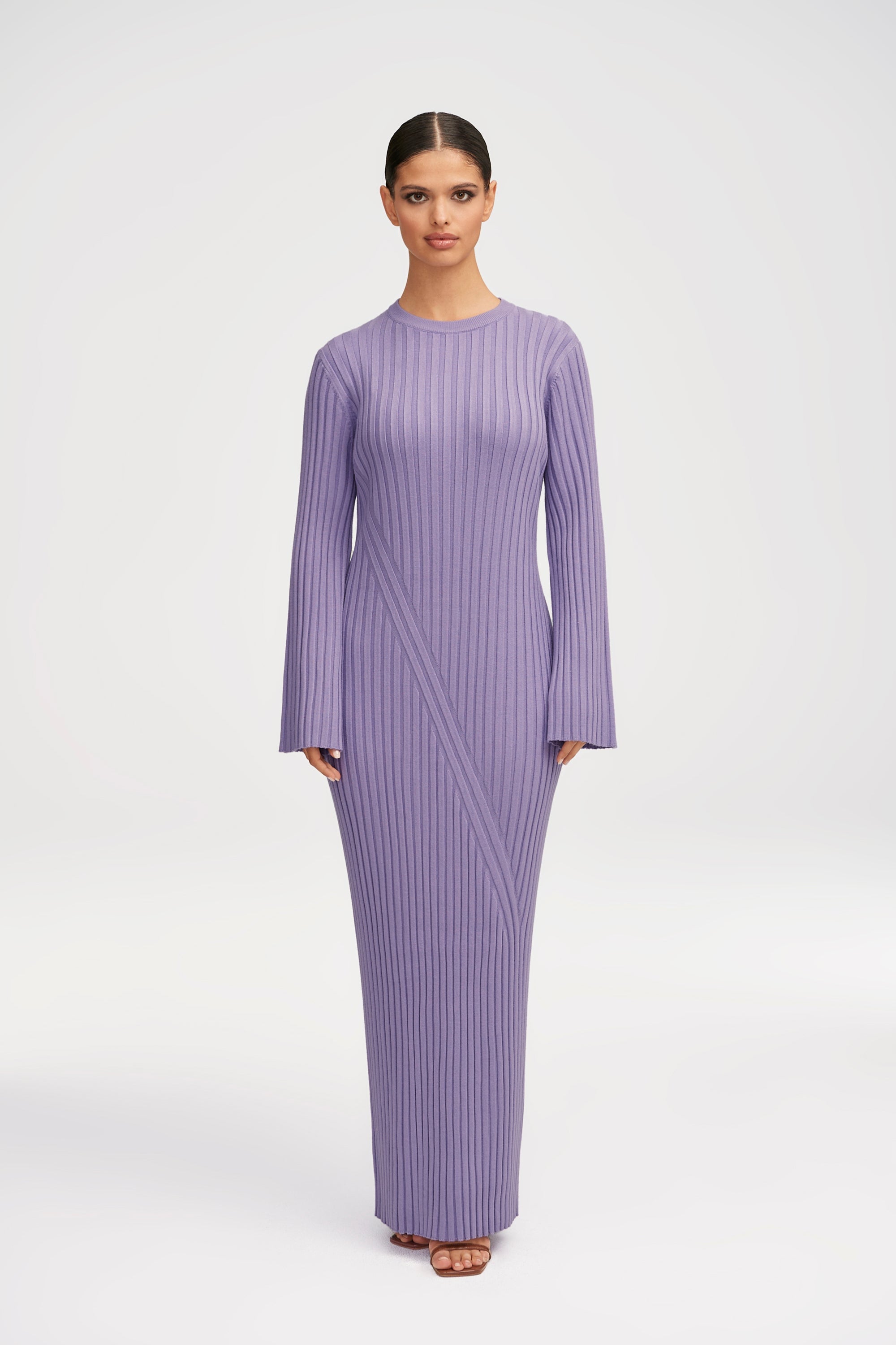 Melanie Ribbed Knit Maxi Dress - Lavender Clothing Veiled 