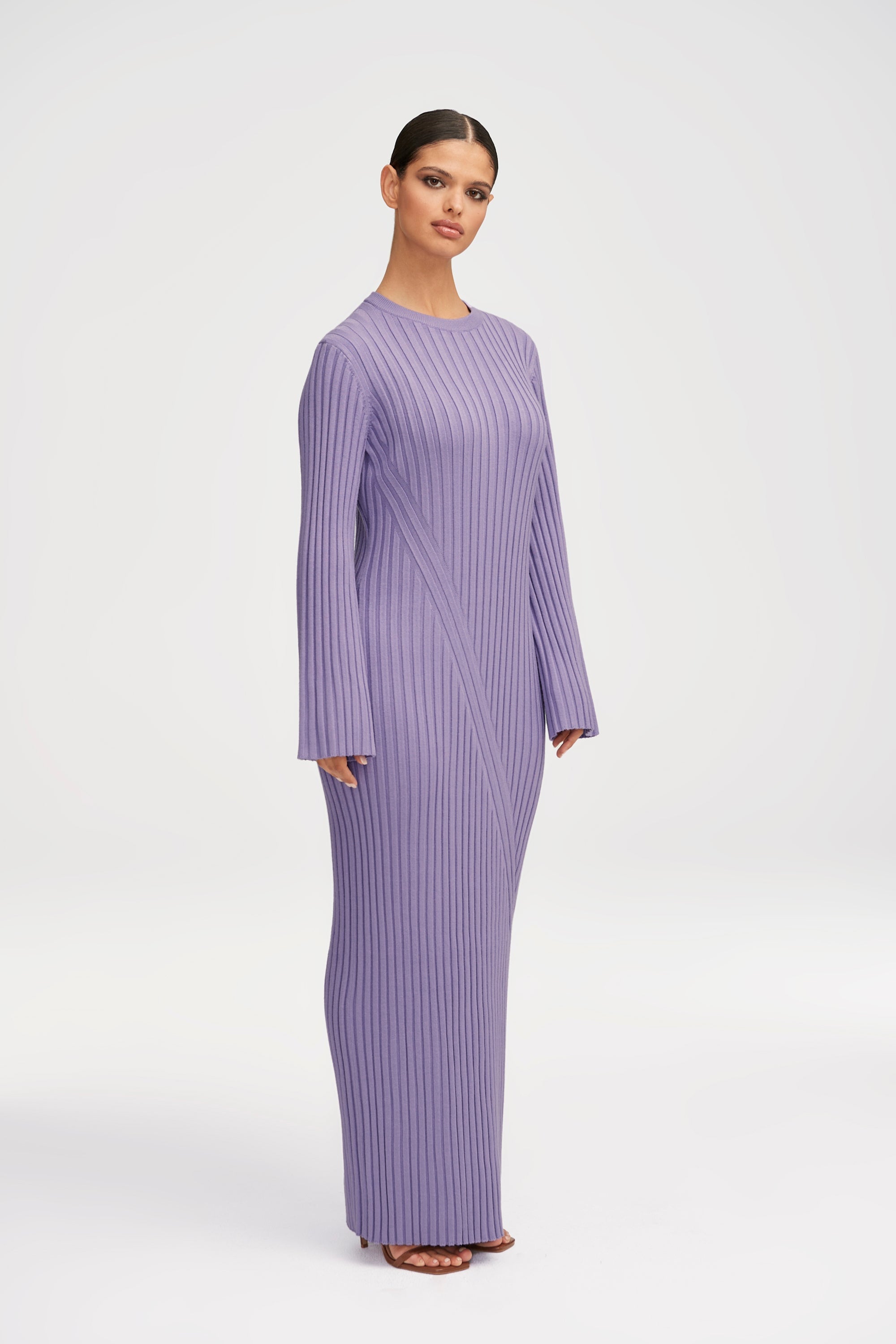 Melanie Ribbed Knit Maxi Dress - Lavender Clothing Veiled 