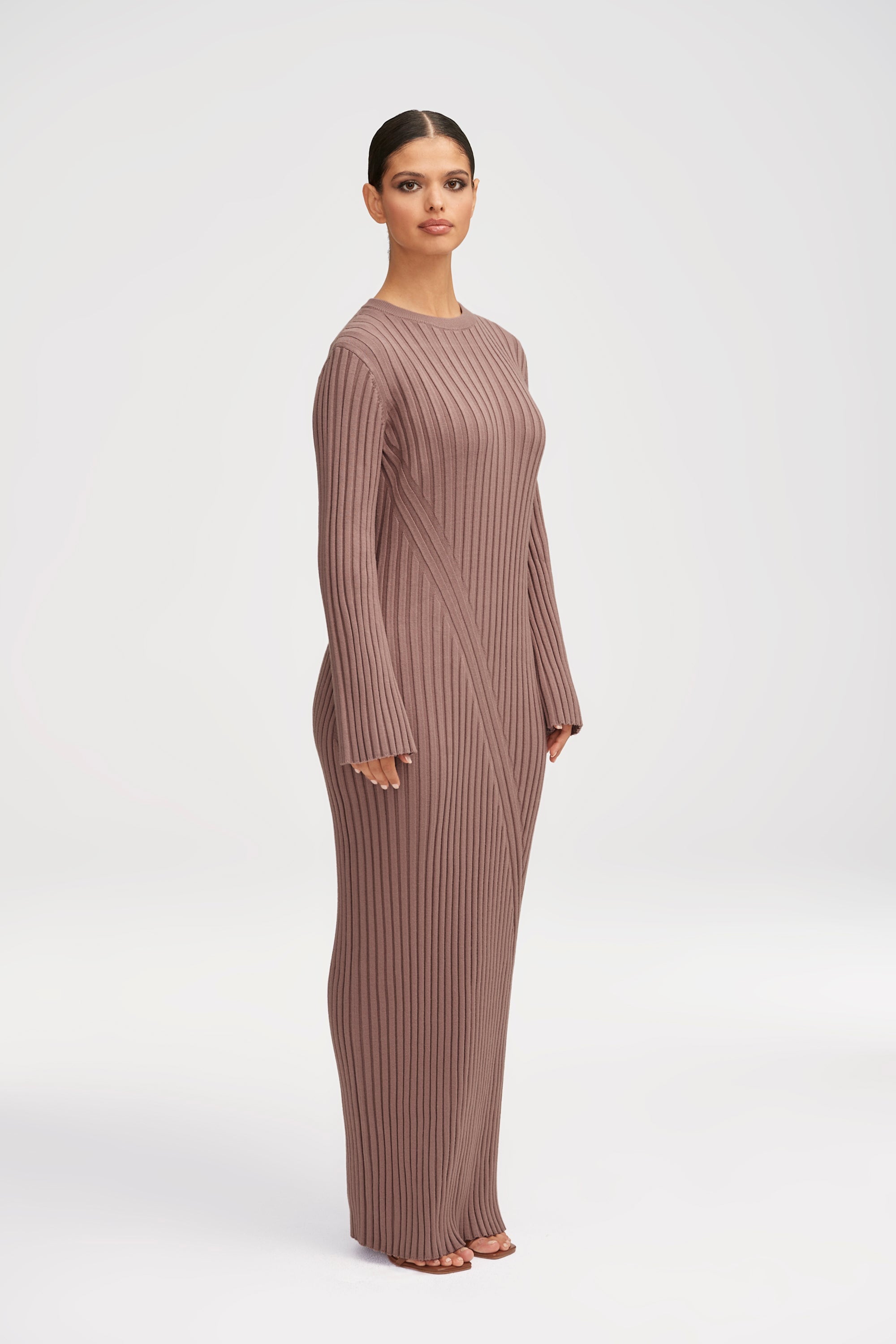 Melanie Ribbed Knit Maxi Dress - Taupe Clothing Veiled 