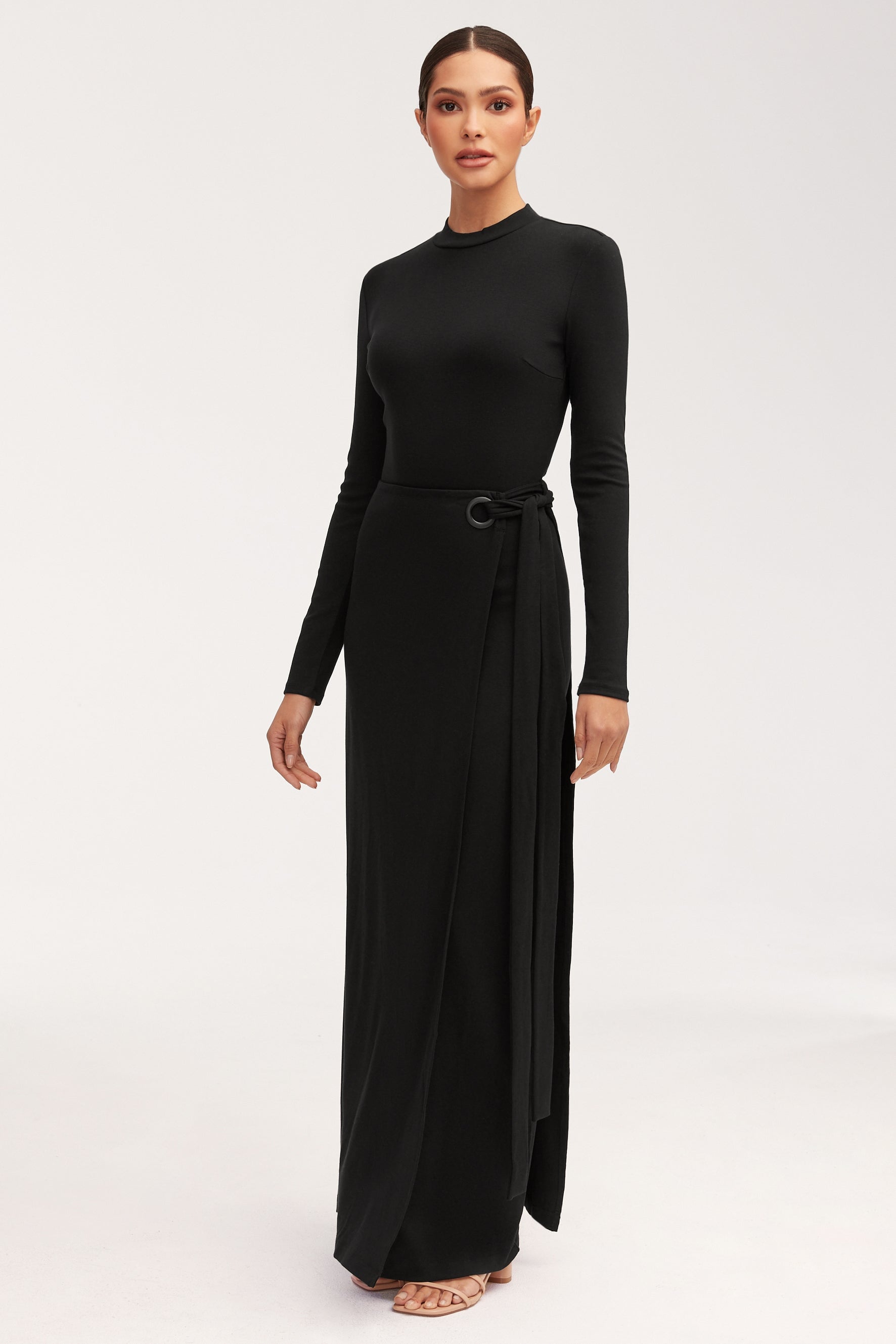 Melissa Jersey Maxi Dress with Wrap Skirt - Black Sets Veiled 