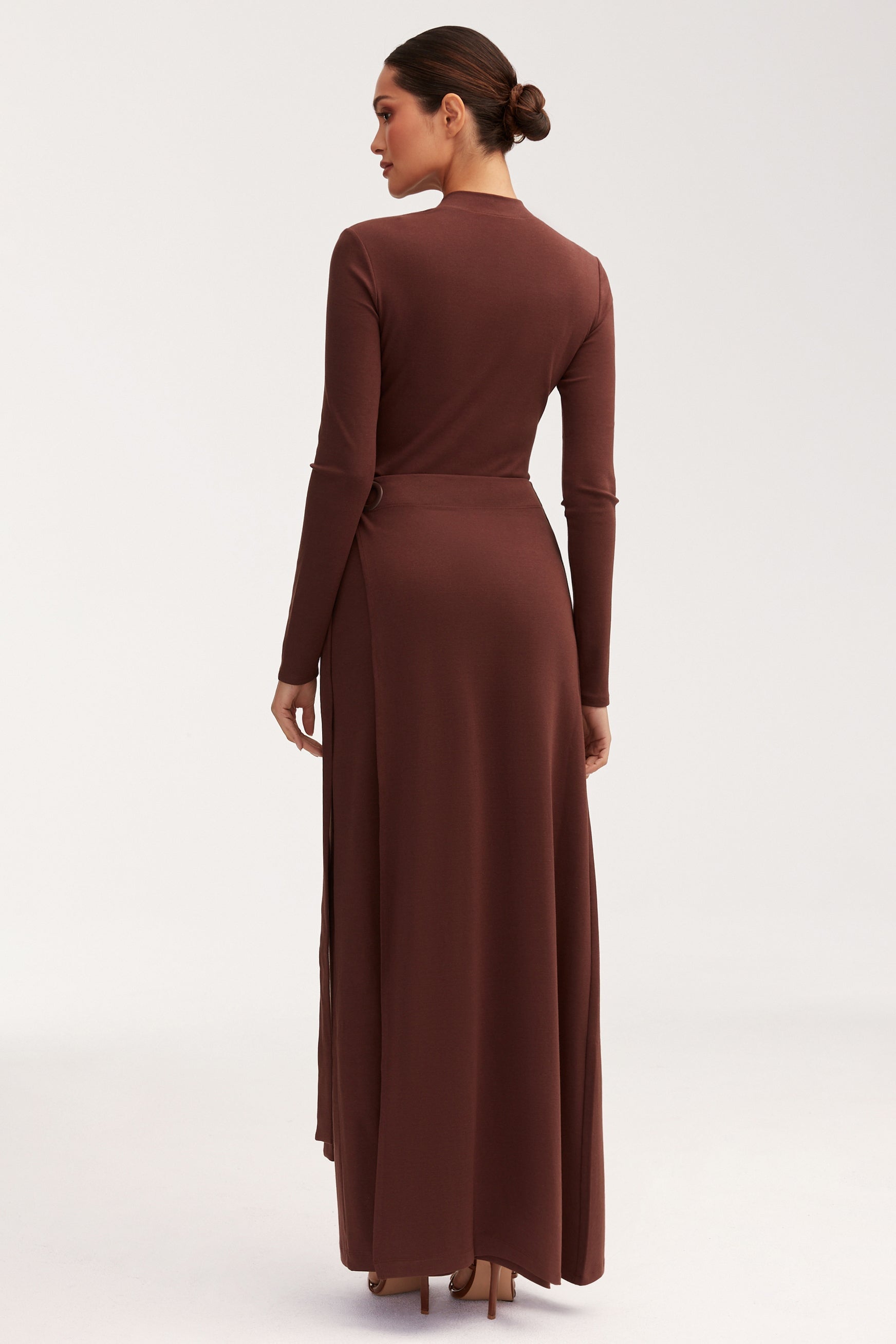 Melissa Jersey Maxi Dress with Wrap Skirt - Brown Sets Veiled 