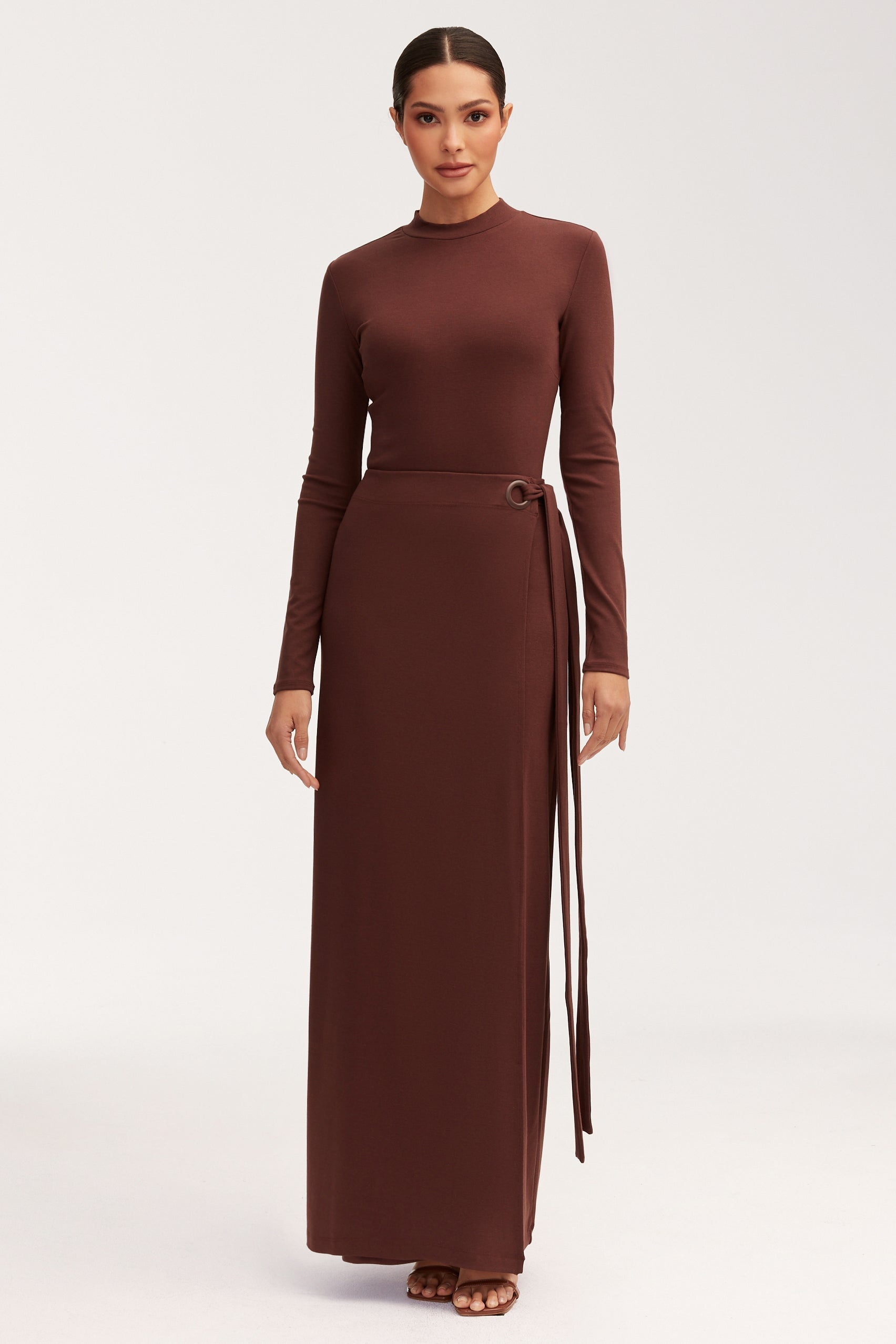 Melissa Jersey Maxi Dress with Wrap Skirt - Brown Sets Veiled 