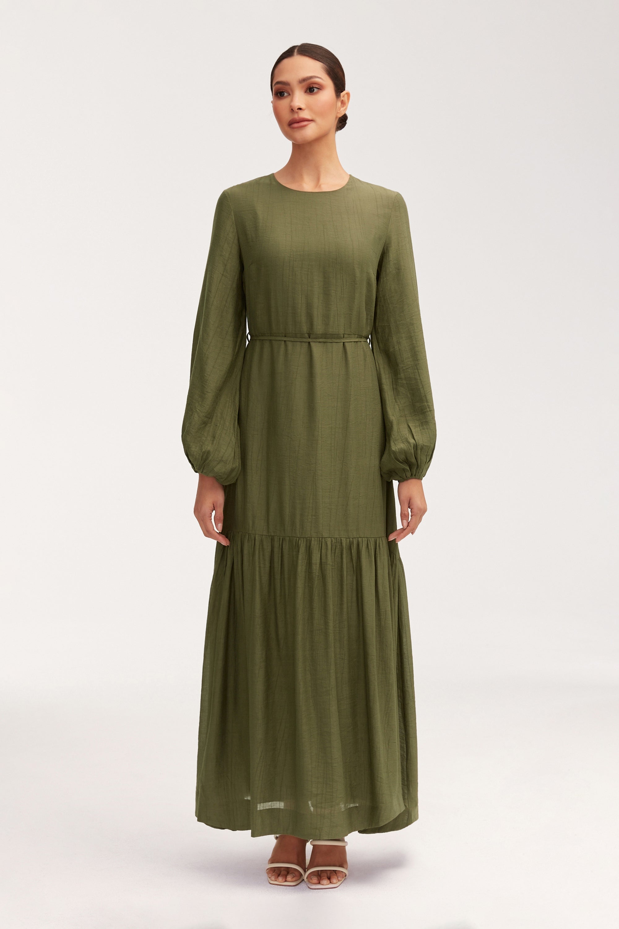 Mila Tiered Maxi Dress - Olive Green Clothing Veiled 