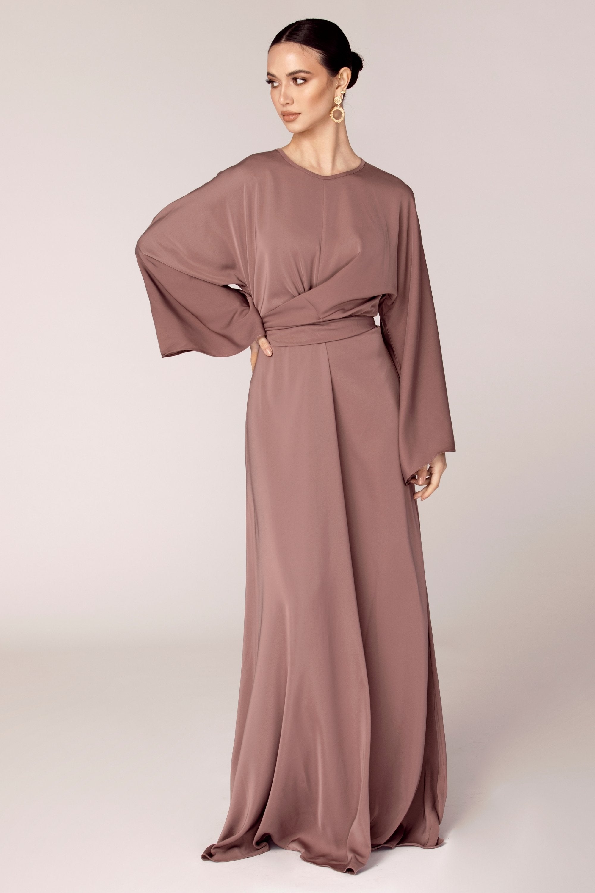 Mina Wrap Waist Maxi Dress - Dark Mauve Veiled Collection 