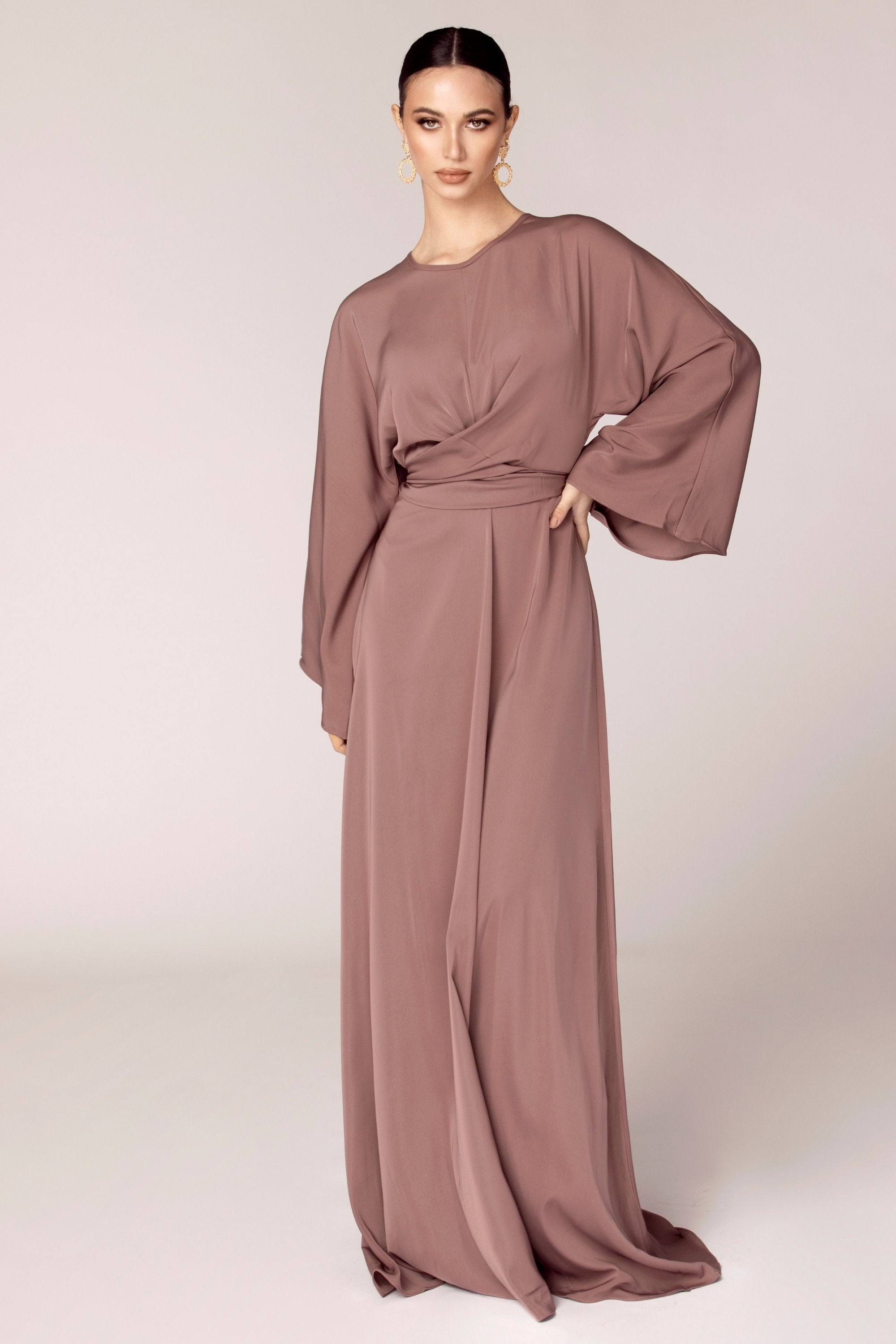 Mina Wrap Waist Maxi Dress - Dark Mauve Veiled Collection 