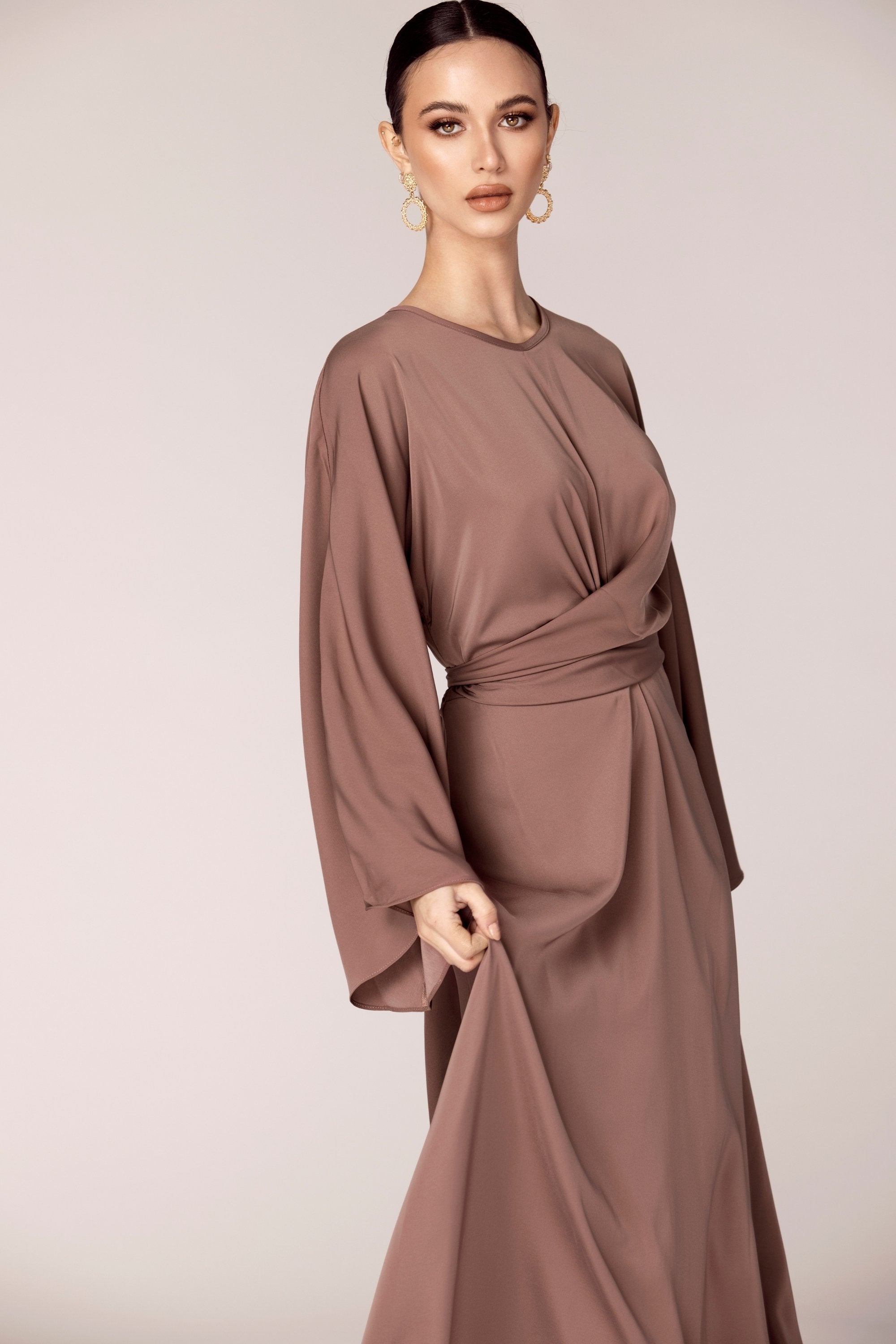 Mina Wrap Waist Maxi Dress - Dark Mauve Veiled Collection 