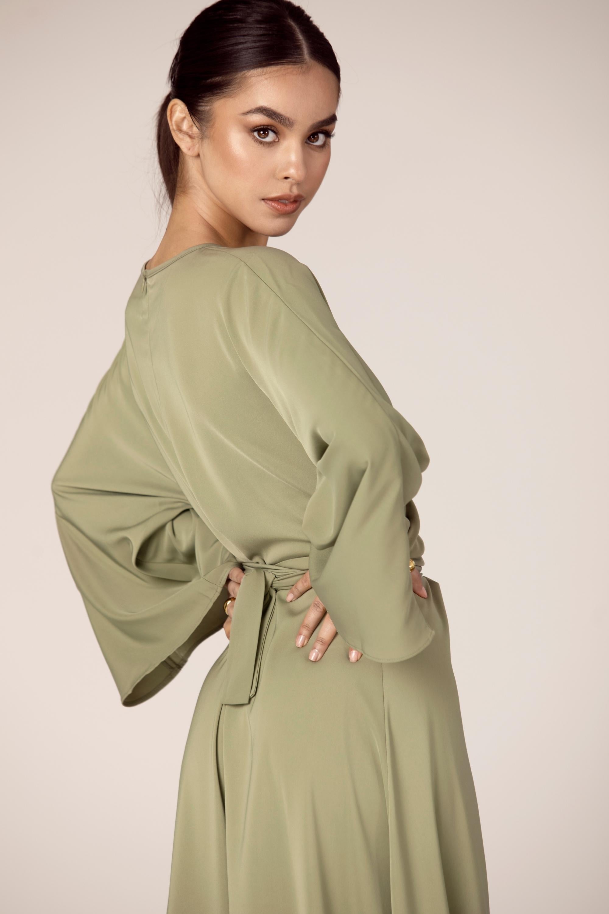 Mina Wrap Waist Maxi Dress - Green Veiled Collection 