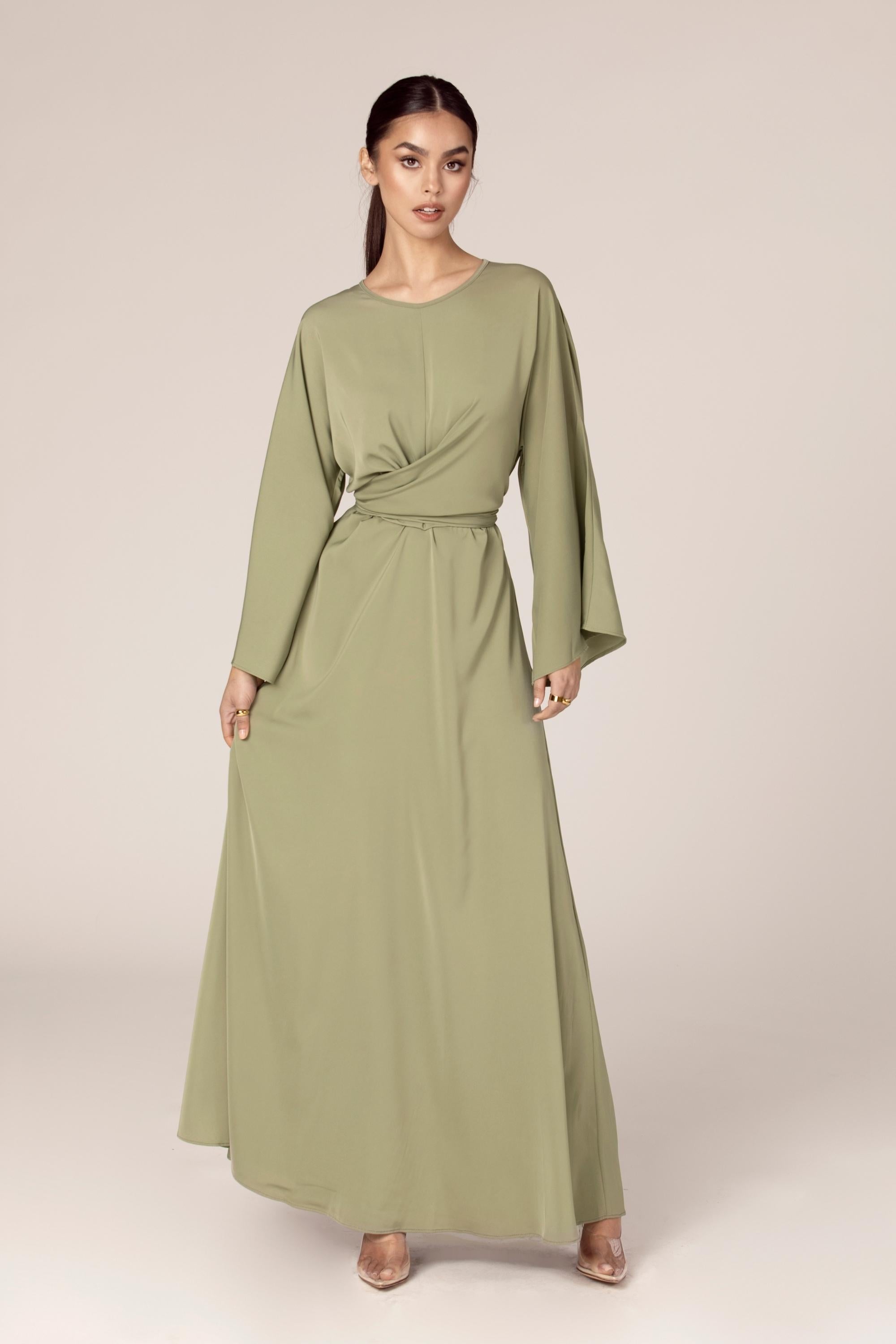 Mina Wrap Waist Maxi Dress - Green Veiled Collection 