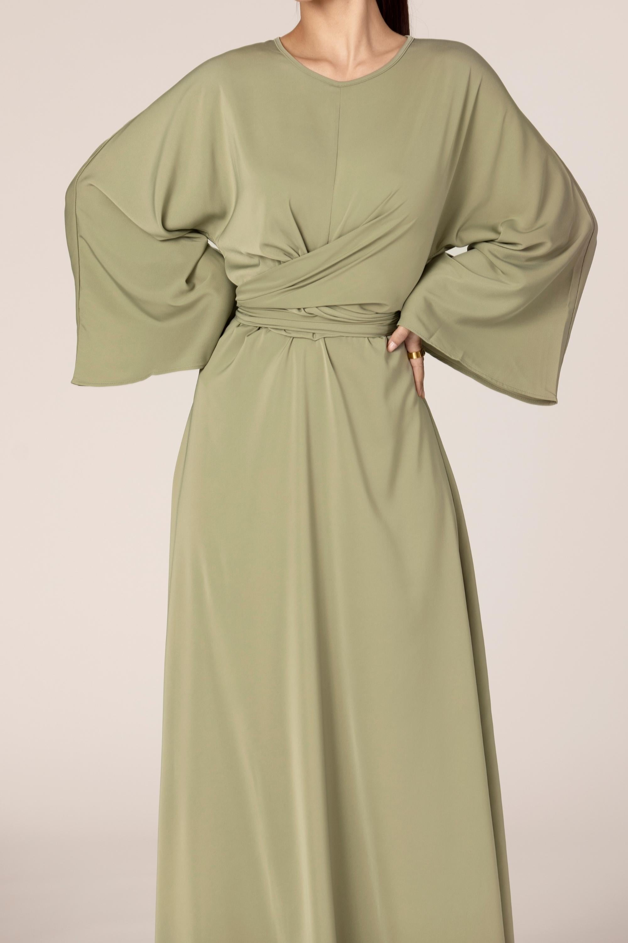 Mina Wrap Waist Maxi Dress - Green Veiled Collection 