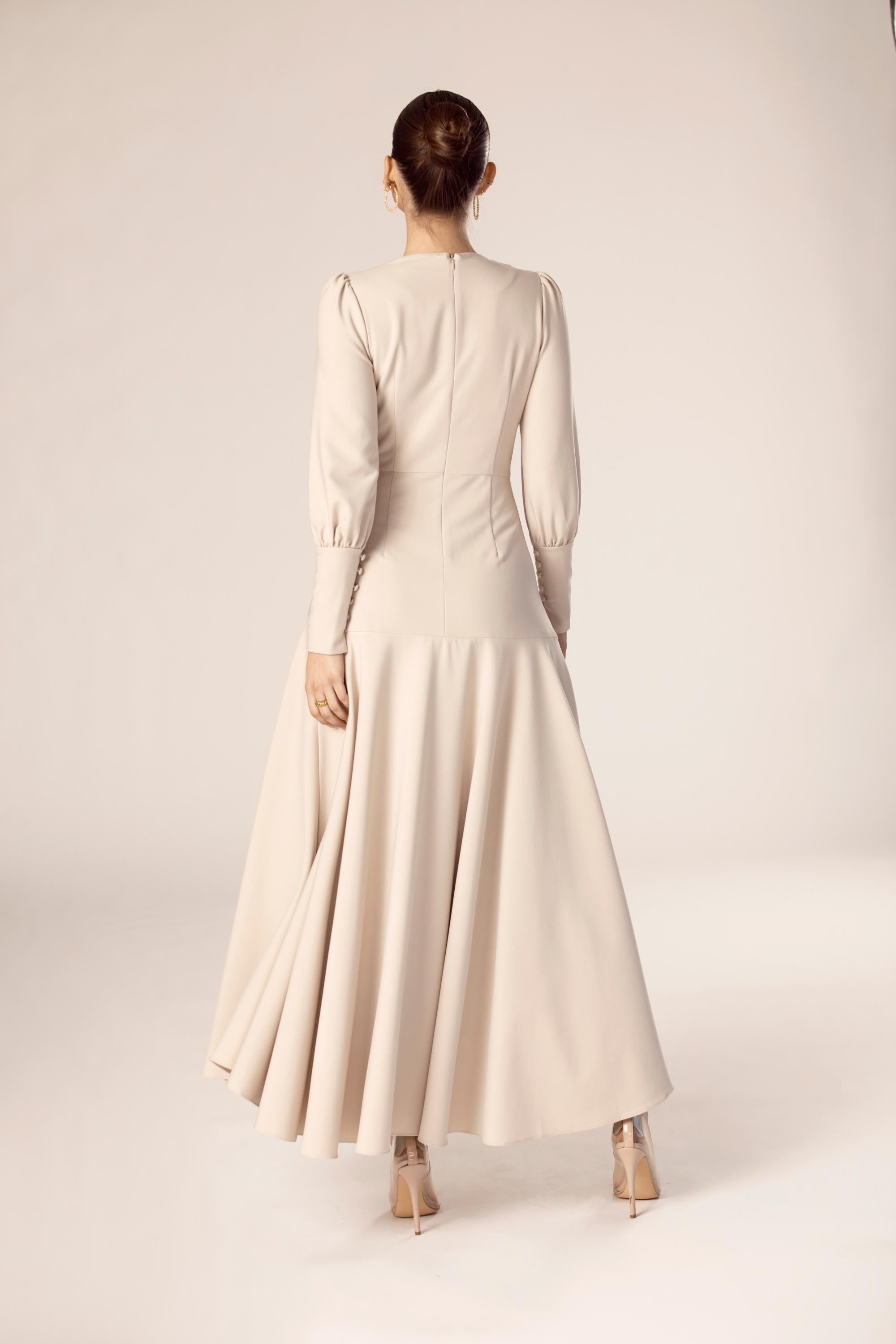 Naida Flounce Maxi Dress - Biscotti Beige Veiled Collection 