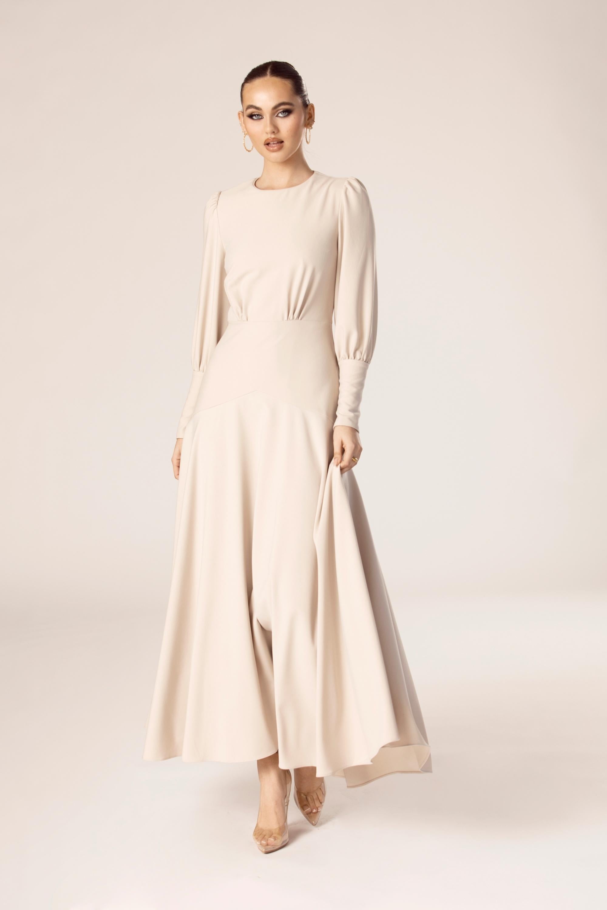 Naida Flounce Maxi Dress - Biscotti Beige Veiled Collection 