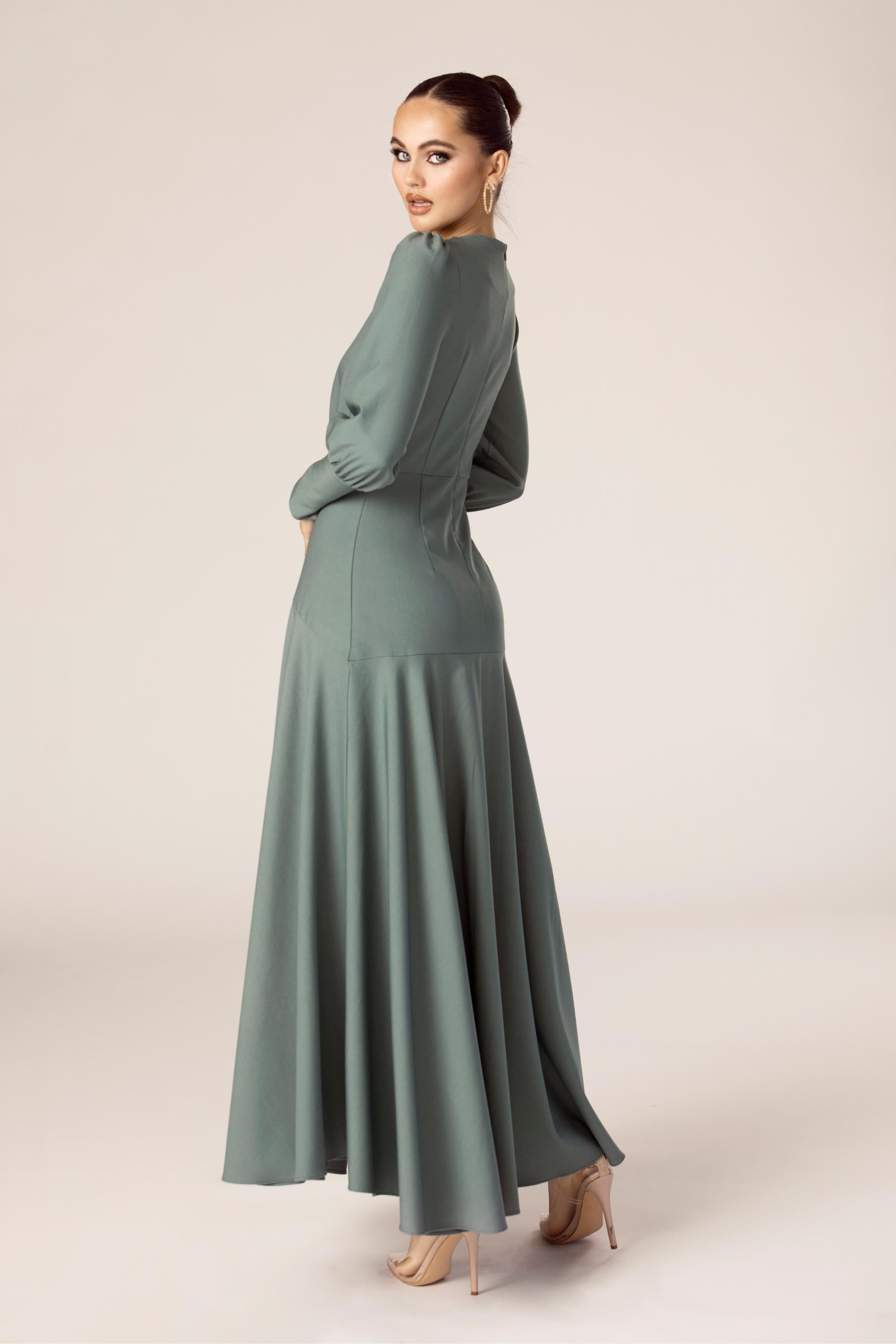 Naida Flounce Maxi Dress - Dark Sea Green Veiled Collection 