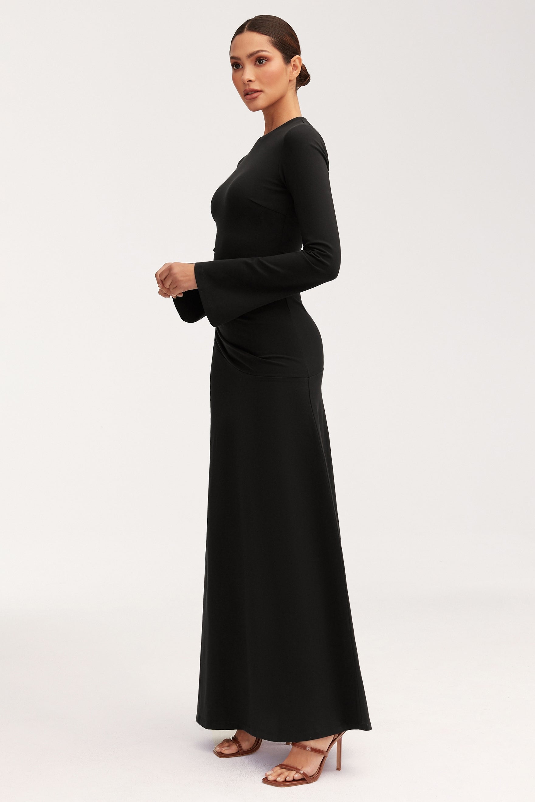 Natalie Rouched Jersey Maxi Dress - Black Dresses Veiled 