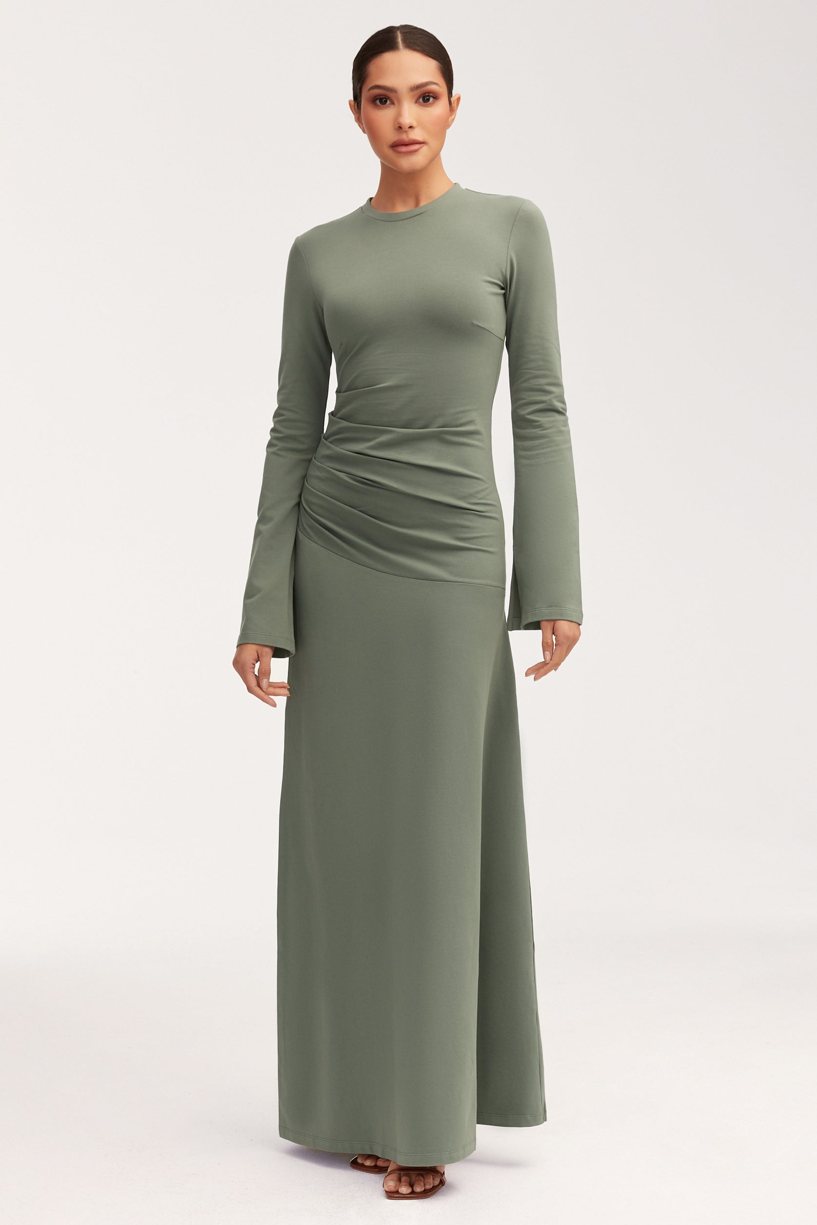 Natalie Rouched Jersey Maxi Dress - Dark Forest Dresses Veiled 