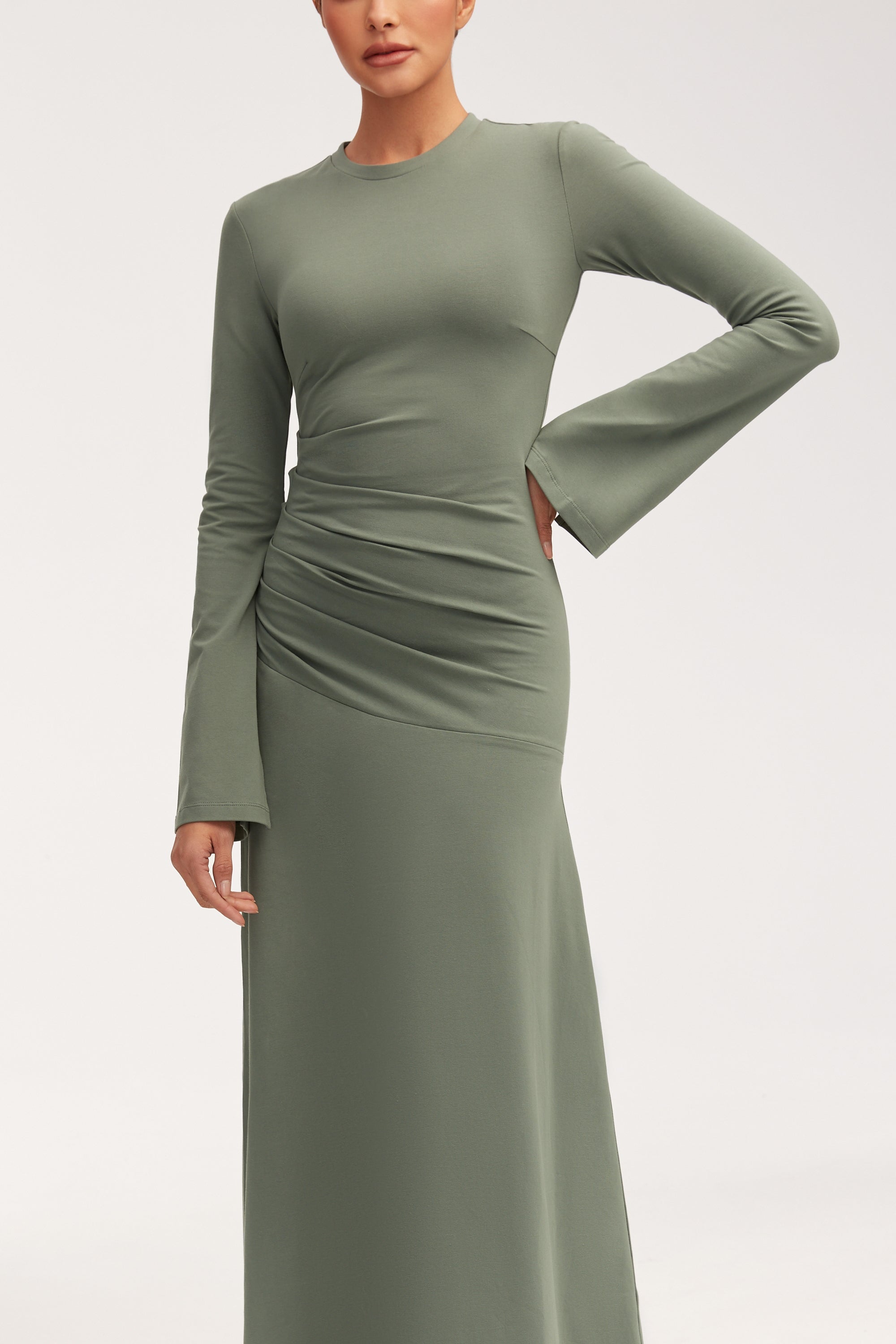 Natalie Rouched Jersey Maxi Dress - Dark Forest Dresses Veiled 