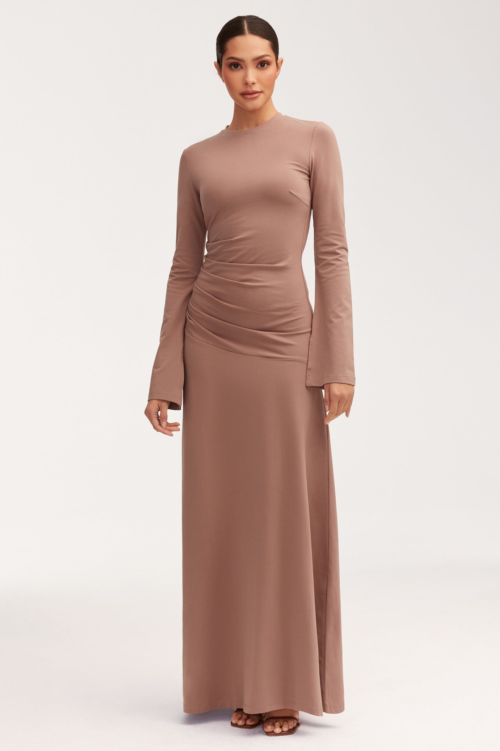 Natalie Rouched Jersey Maxi Dress - Deep Taupe Dresses Veiled 