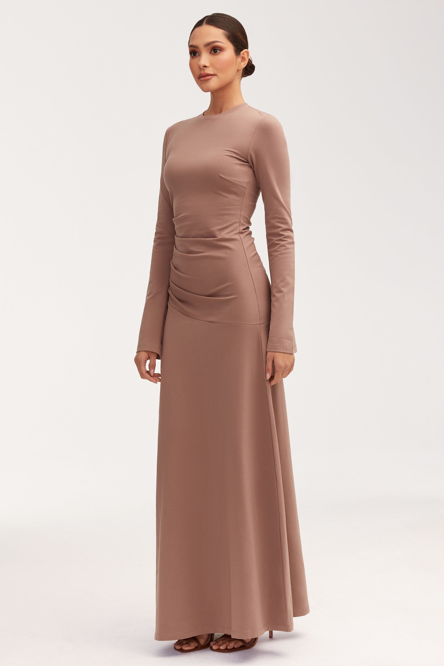 Natalie Rouched Jersey Maxi Dress - Deep Taupe Dresses Veiled 