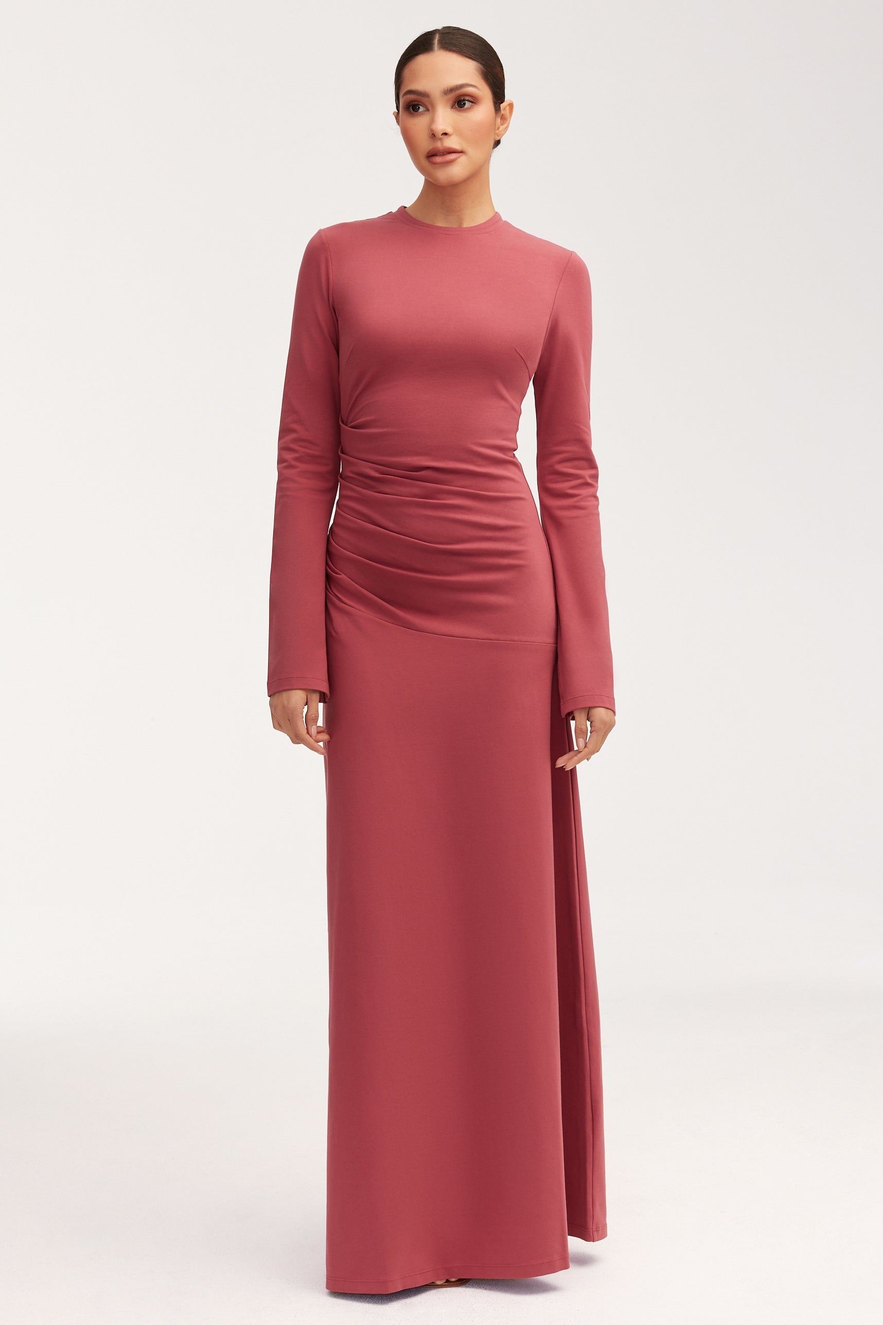 Natalie Rouched Jersey Maxi Dress - Dry Rose Dresses Veiled 