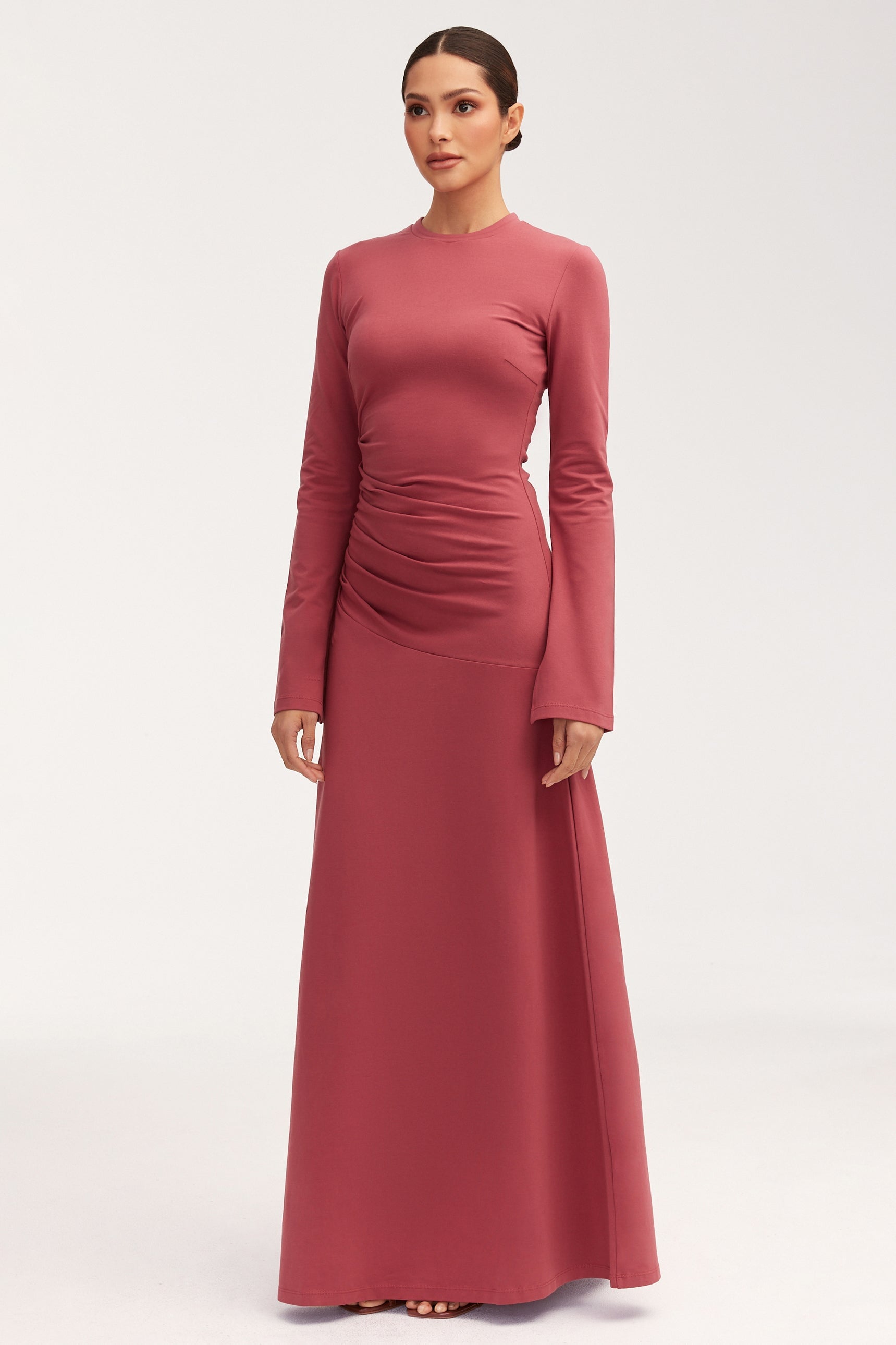 Natalie Rouched Jersey Maxi Dress - Dry Rose Dresses Veiled 