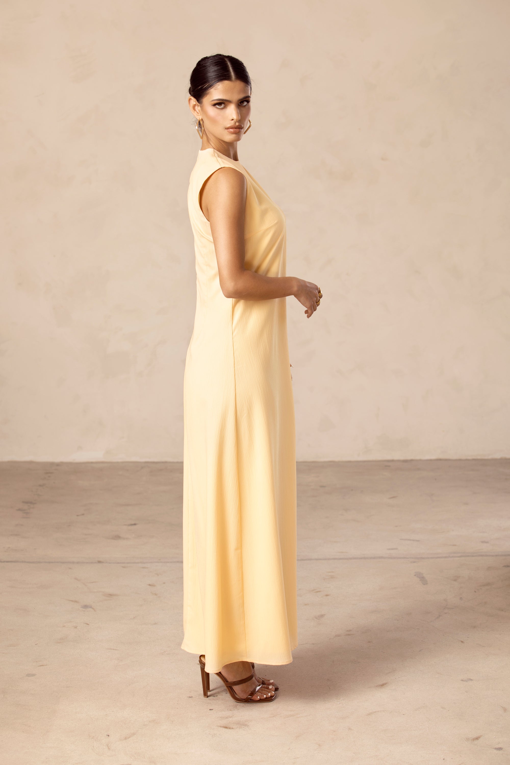 Noora Textured Three Piece Abaya Set - Citrus Yellow Veiled Collection 