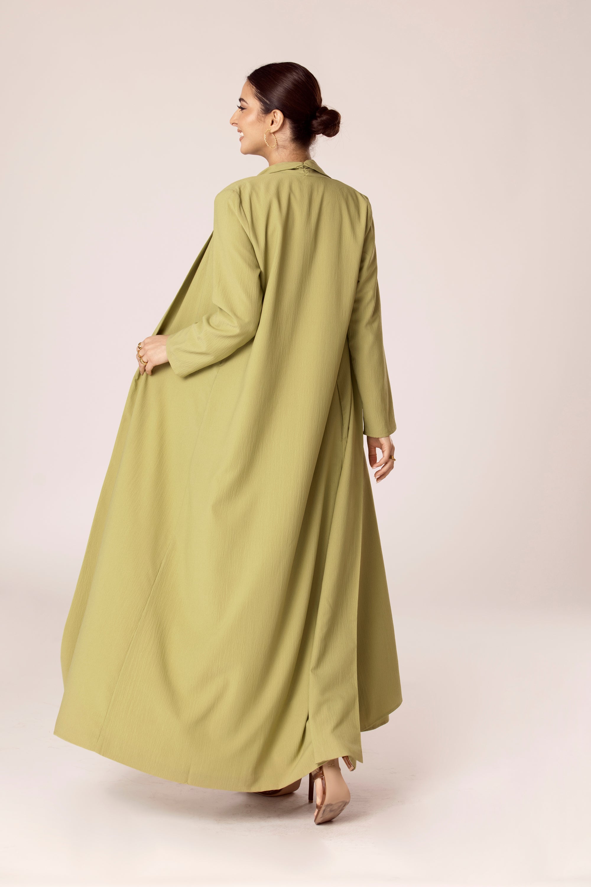 Noora Textured Three Piece Abaya Set - Cypress Green Veiled Collection 