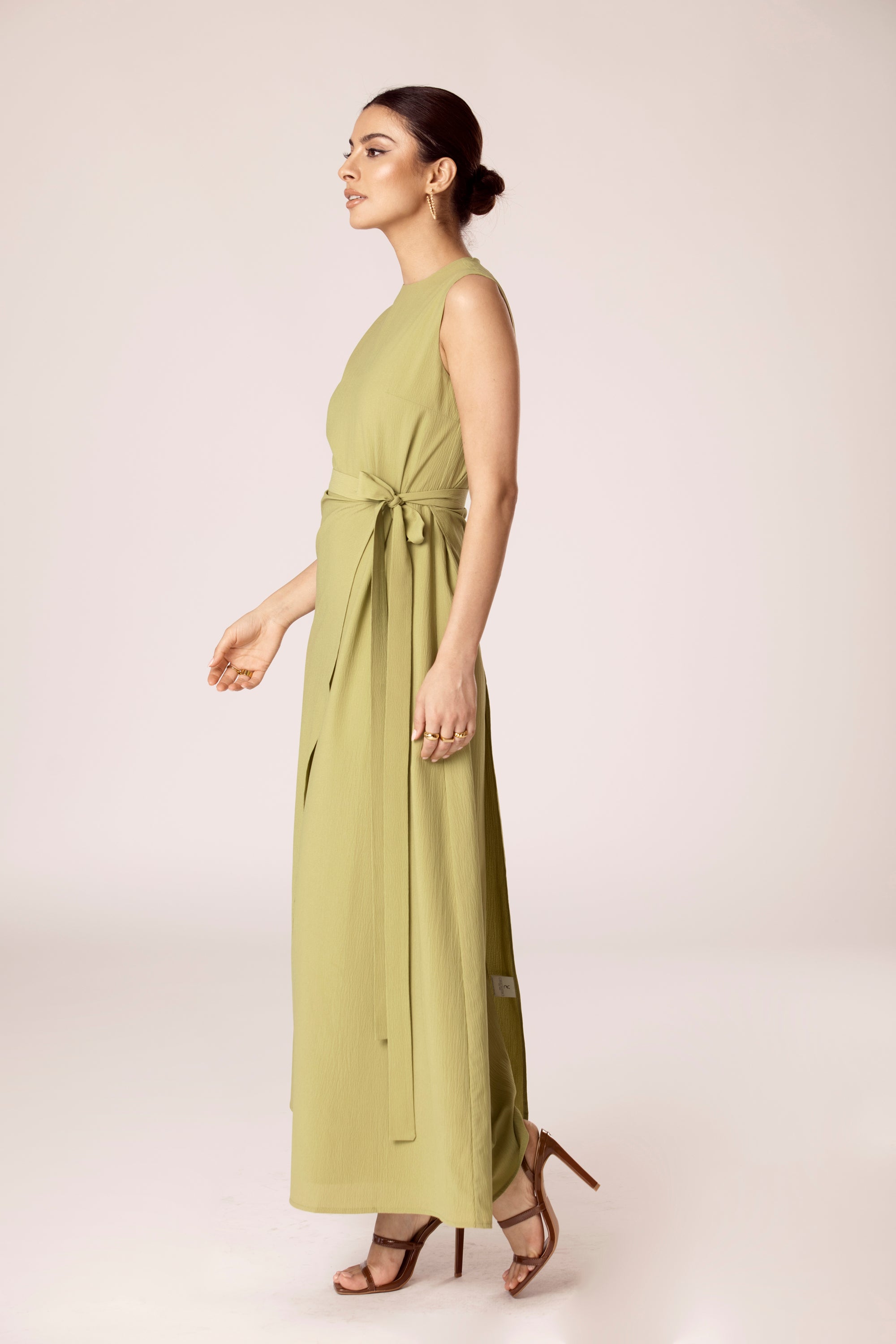 Noora Textured Three Piece Abaya Set - Cypress Green Veiled Collection 