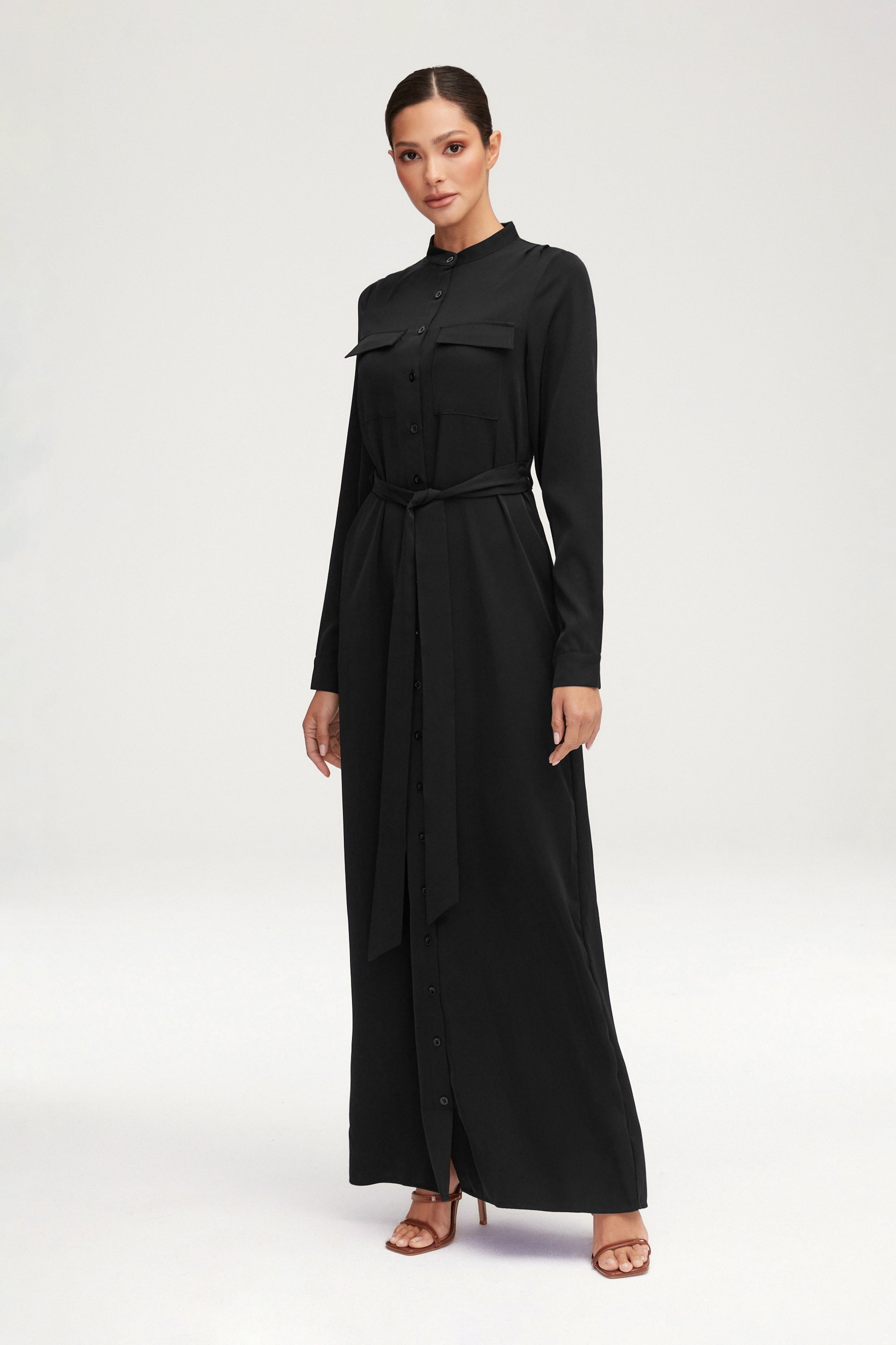 Olivia Button Down Utility Maxi Dress - Black Clothing Veiled 