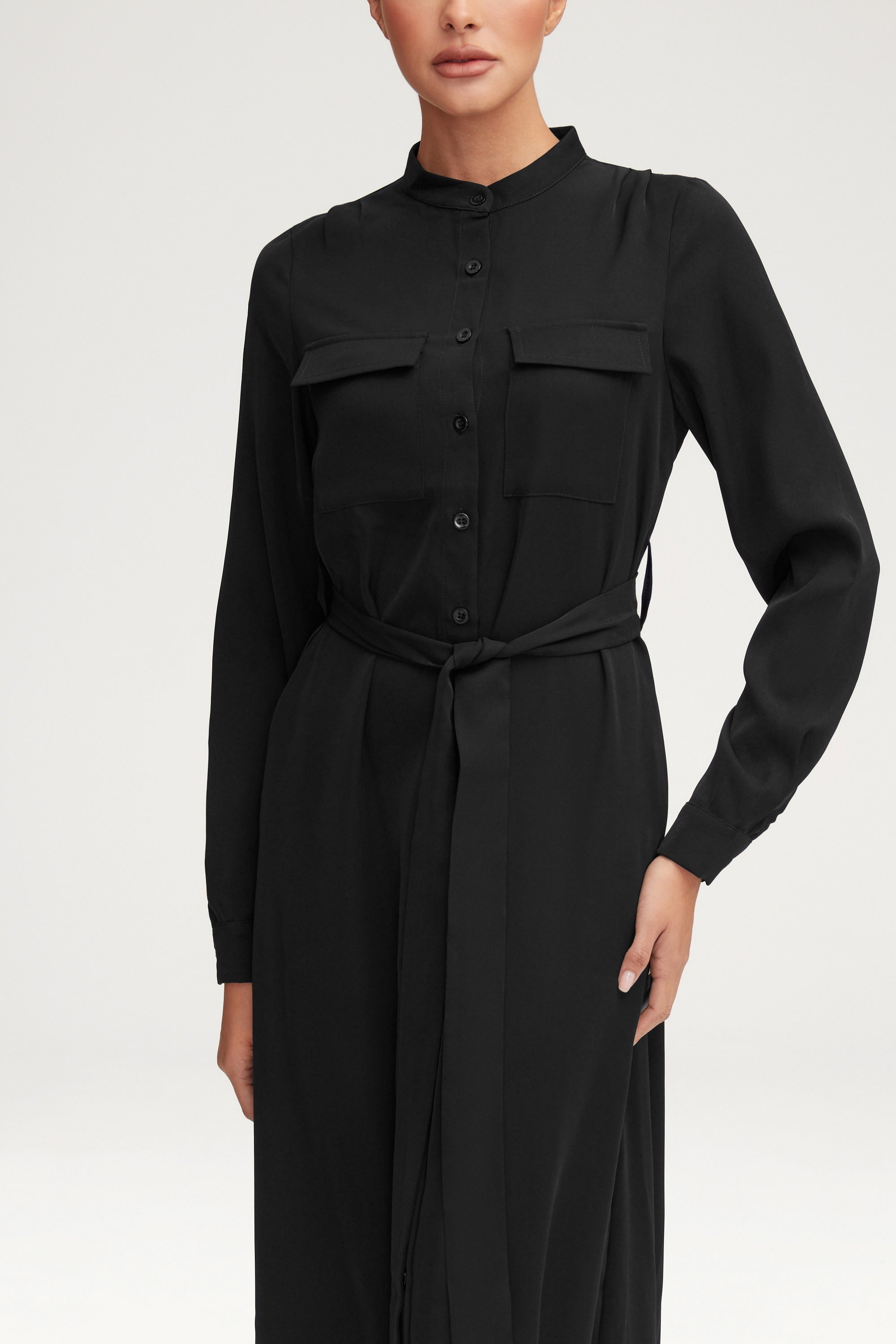 Olivia Button Down Utility Maxi Dress - Black Clothing Veiled 