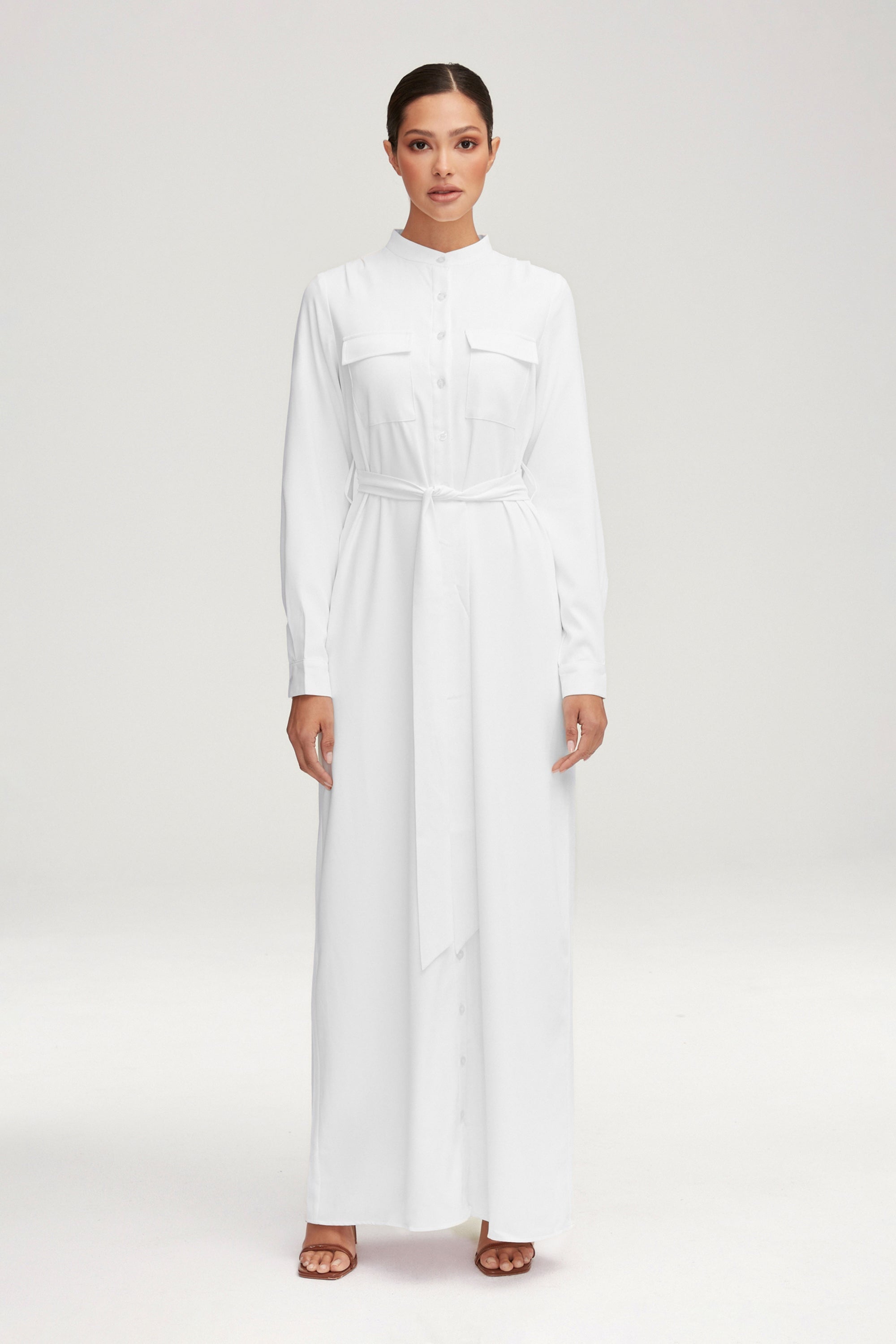 Olivia Button Down Utility Maxi Dress - White Clothing Veiled 